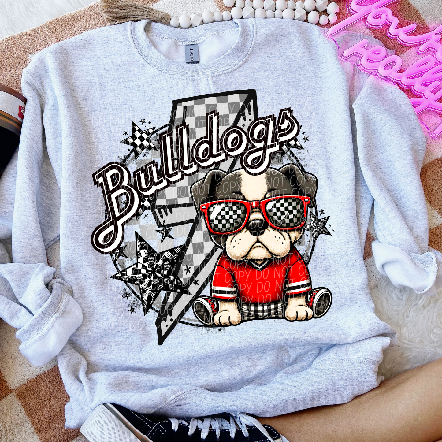 Bulldogs Checkered Lightning Bolt Red