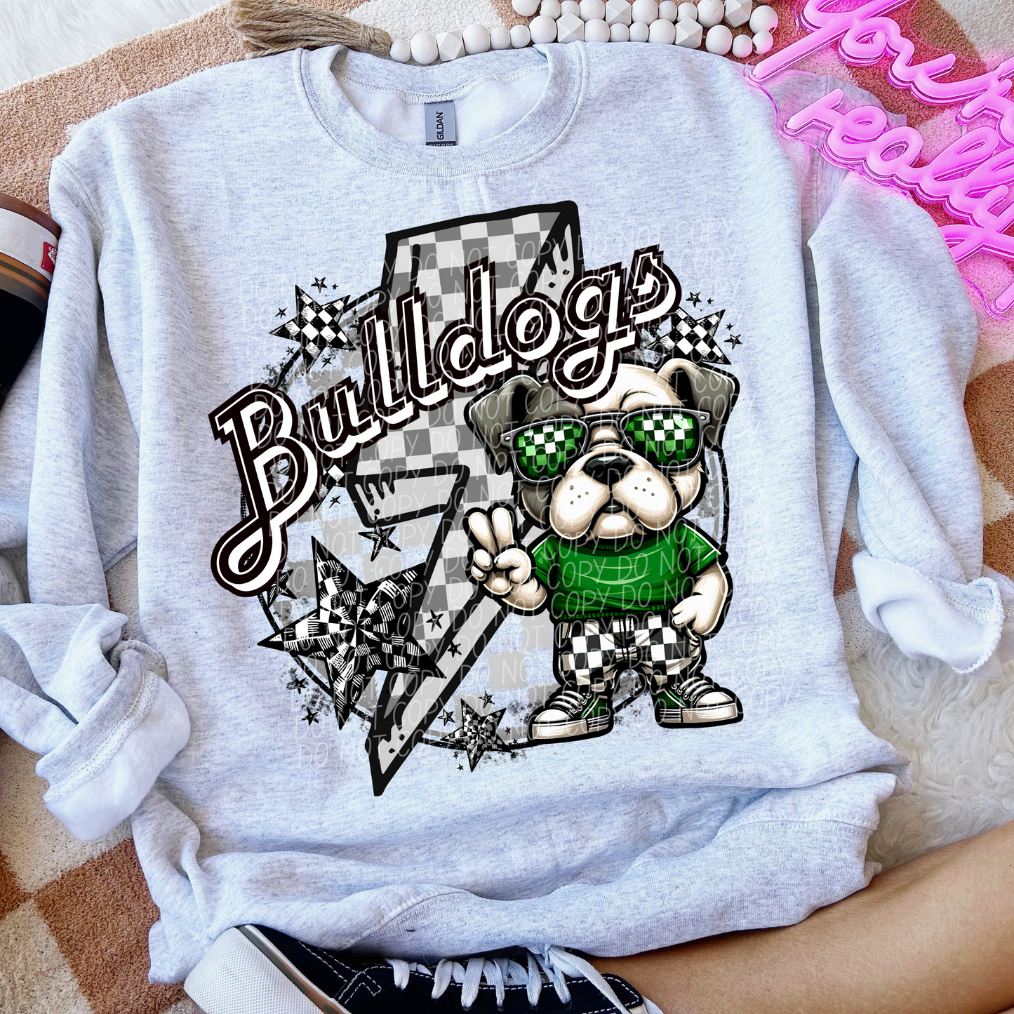Bulldogs Checkered Lightning Bolt Green