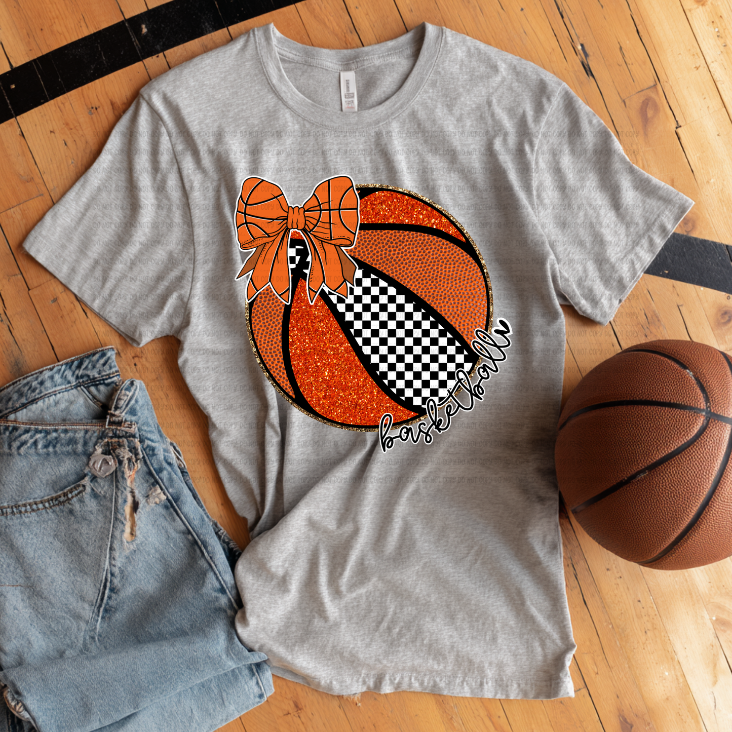 BASKETBALL CHECKERED BOW SCRIPT