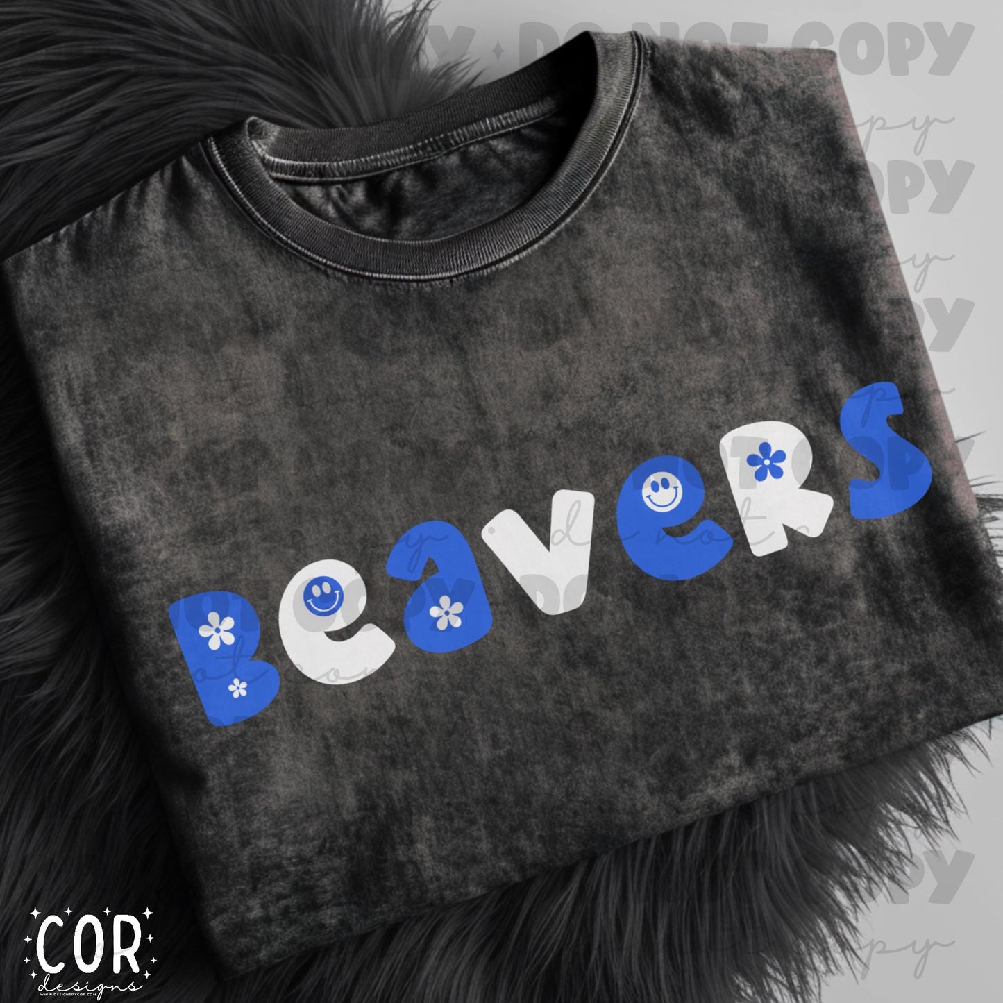 Beavers Blue And White Flower And Heart Letters