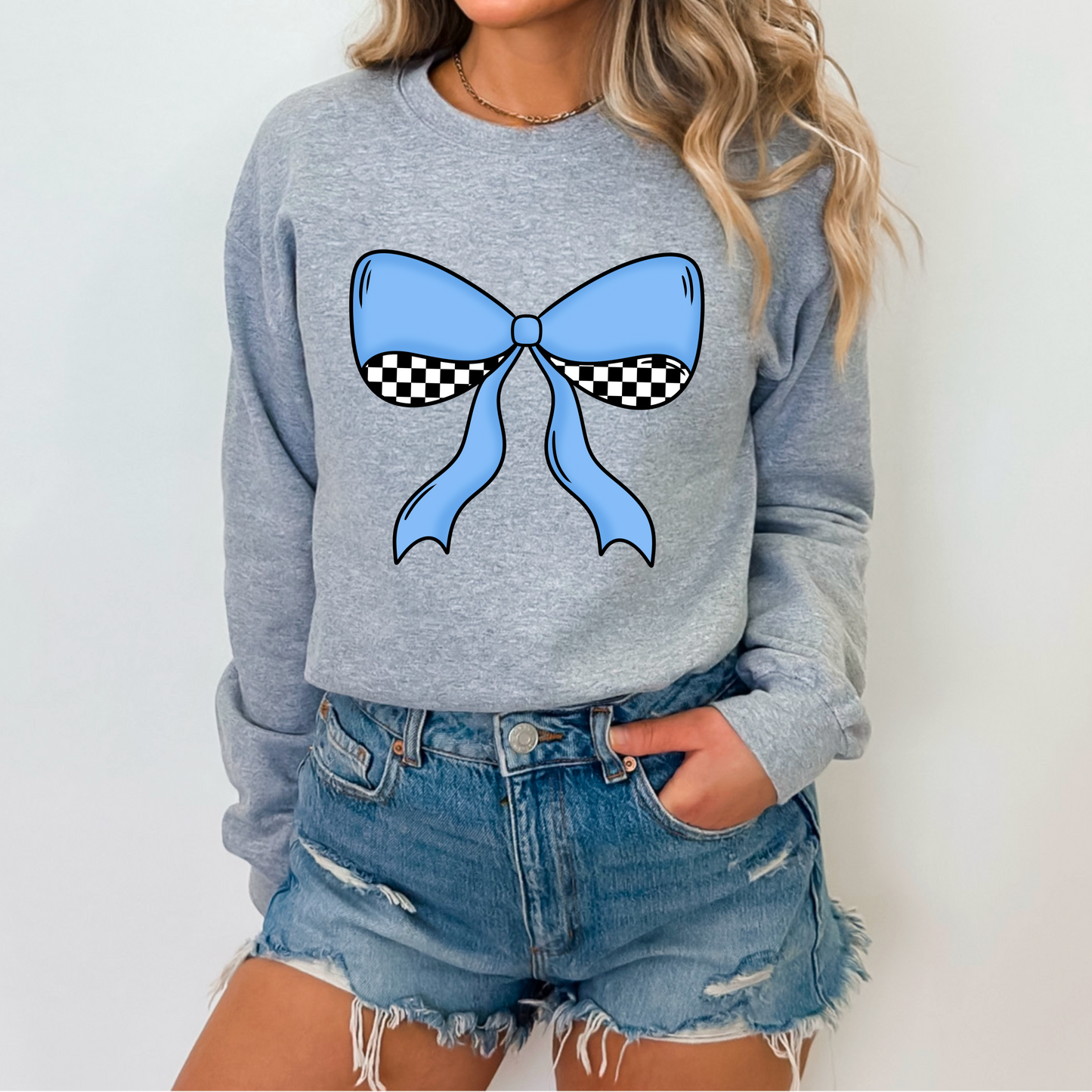 Blue Checkered Bow