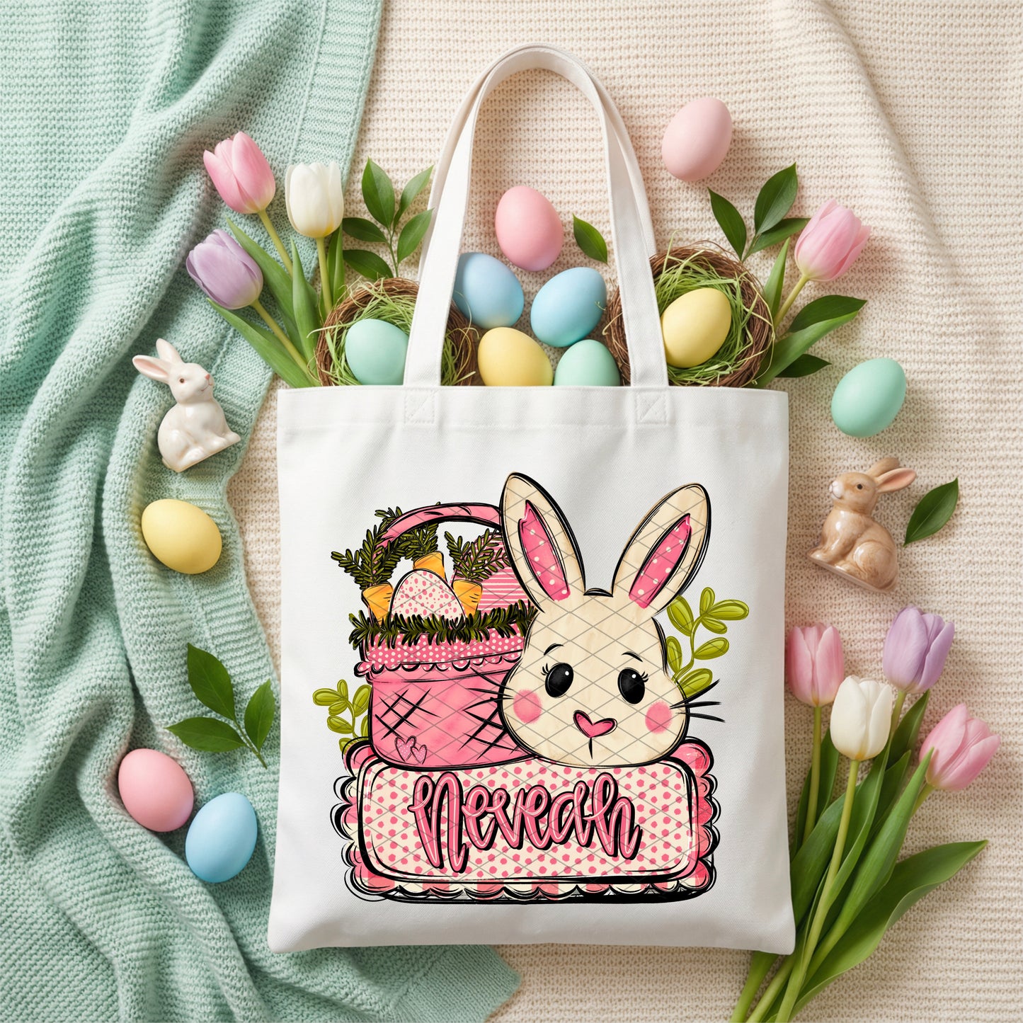 CUSTOM NAME PINK POLKA DOT EASTER BUNNY