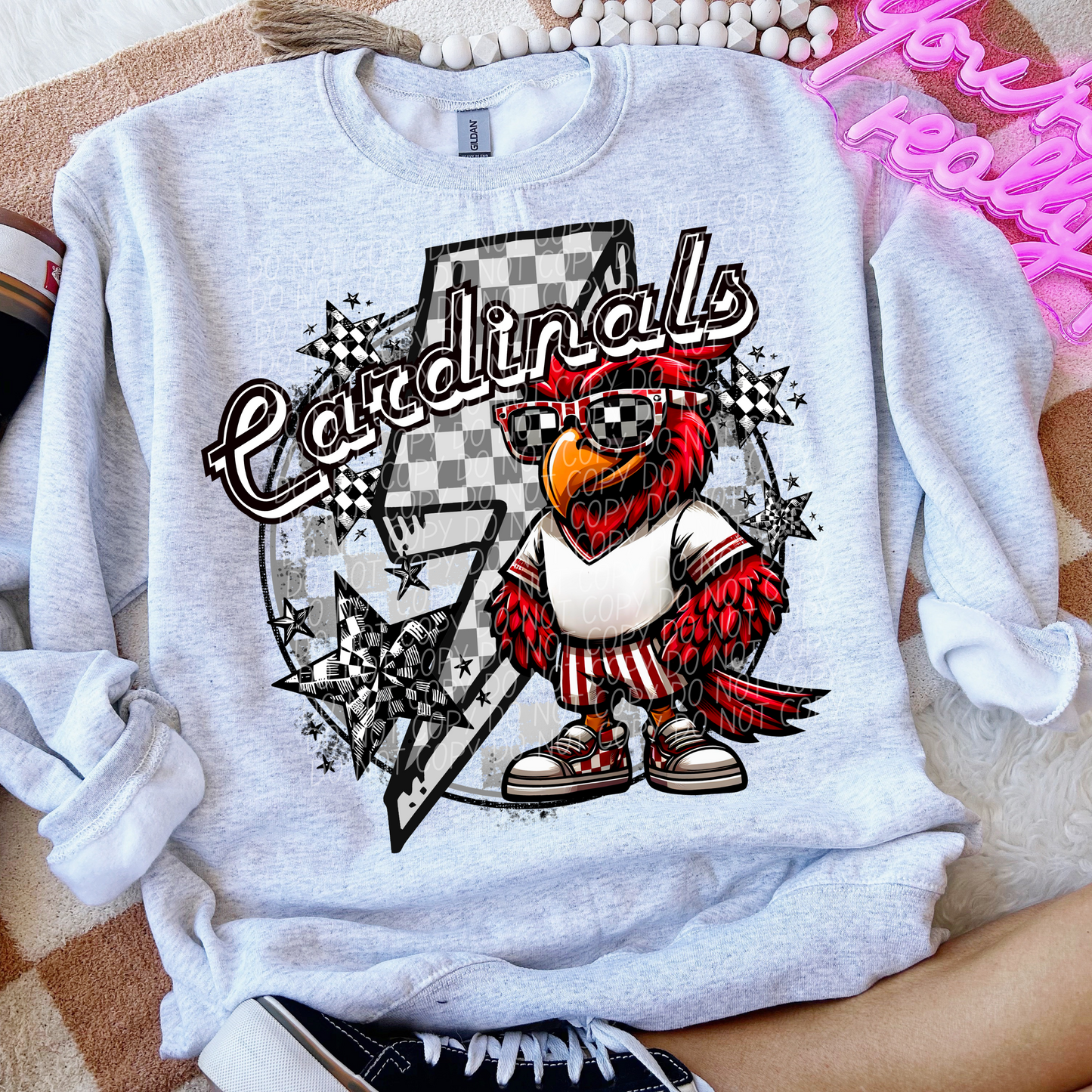 Cardinals Checkered Lightning Bolt