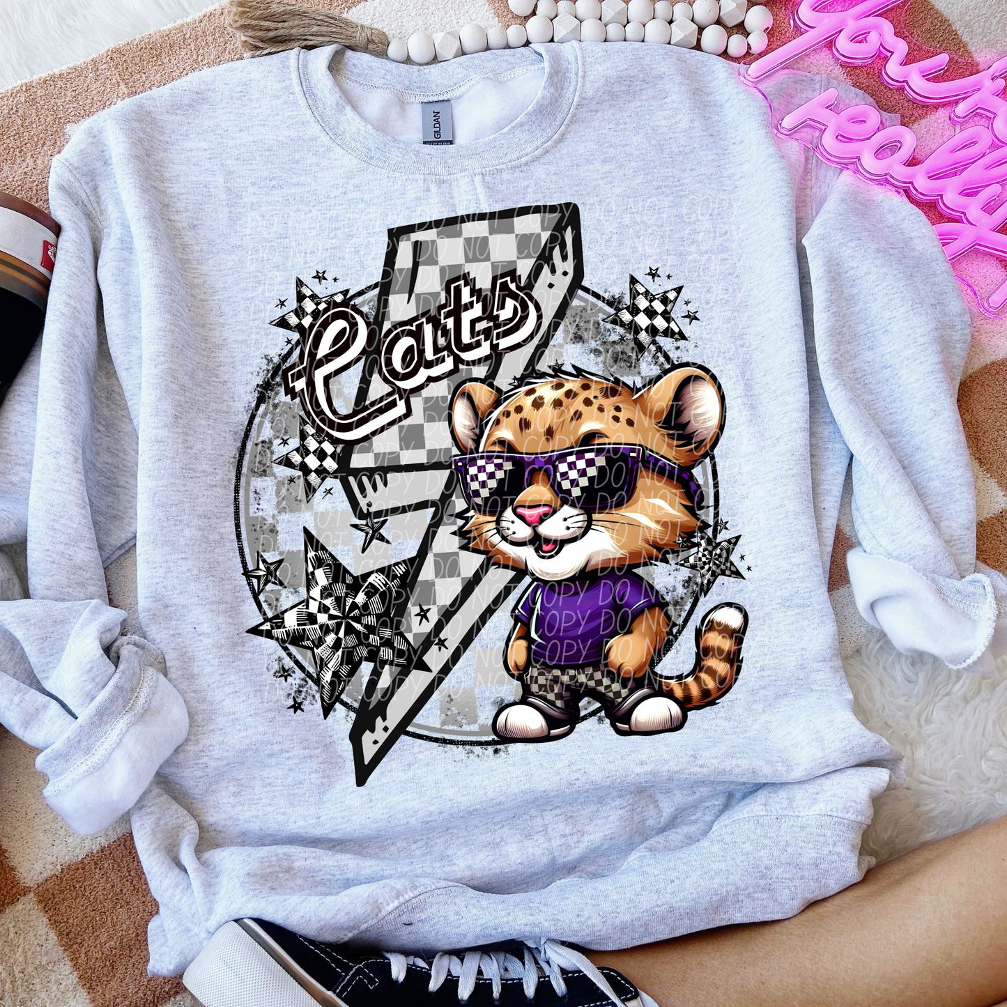 Cats Checkered Lightning Bolt Purple