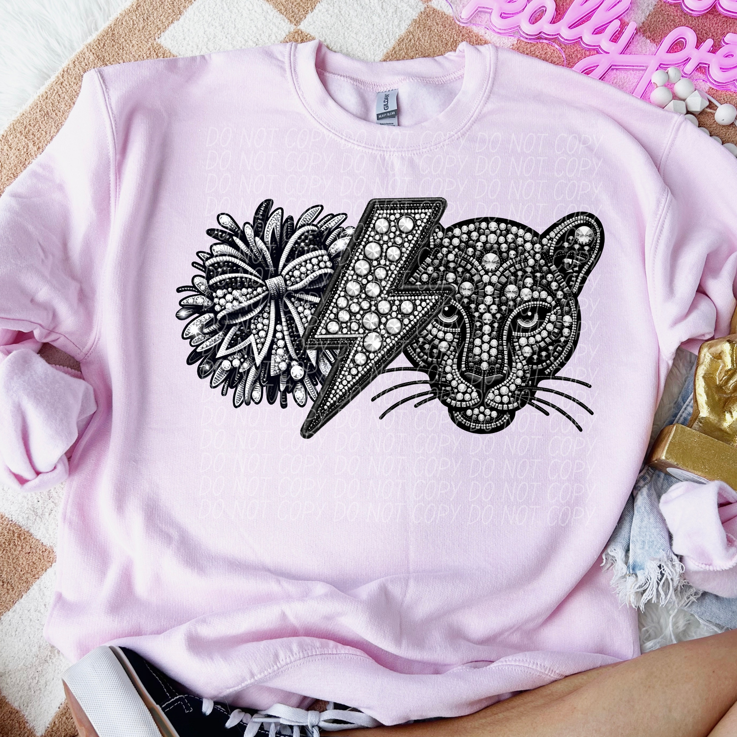 Panther Cheer Sequined Side Silver