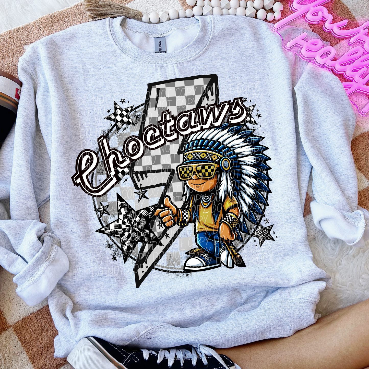 Choctaw Checkered Lightning Bolt Blue