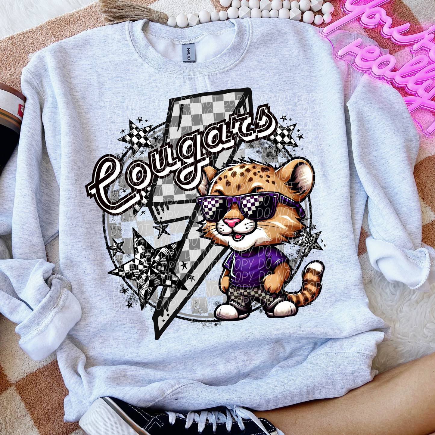 Cougars Checkered Lightning Bolt Purple