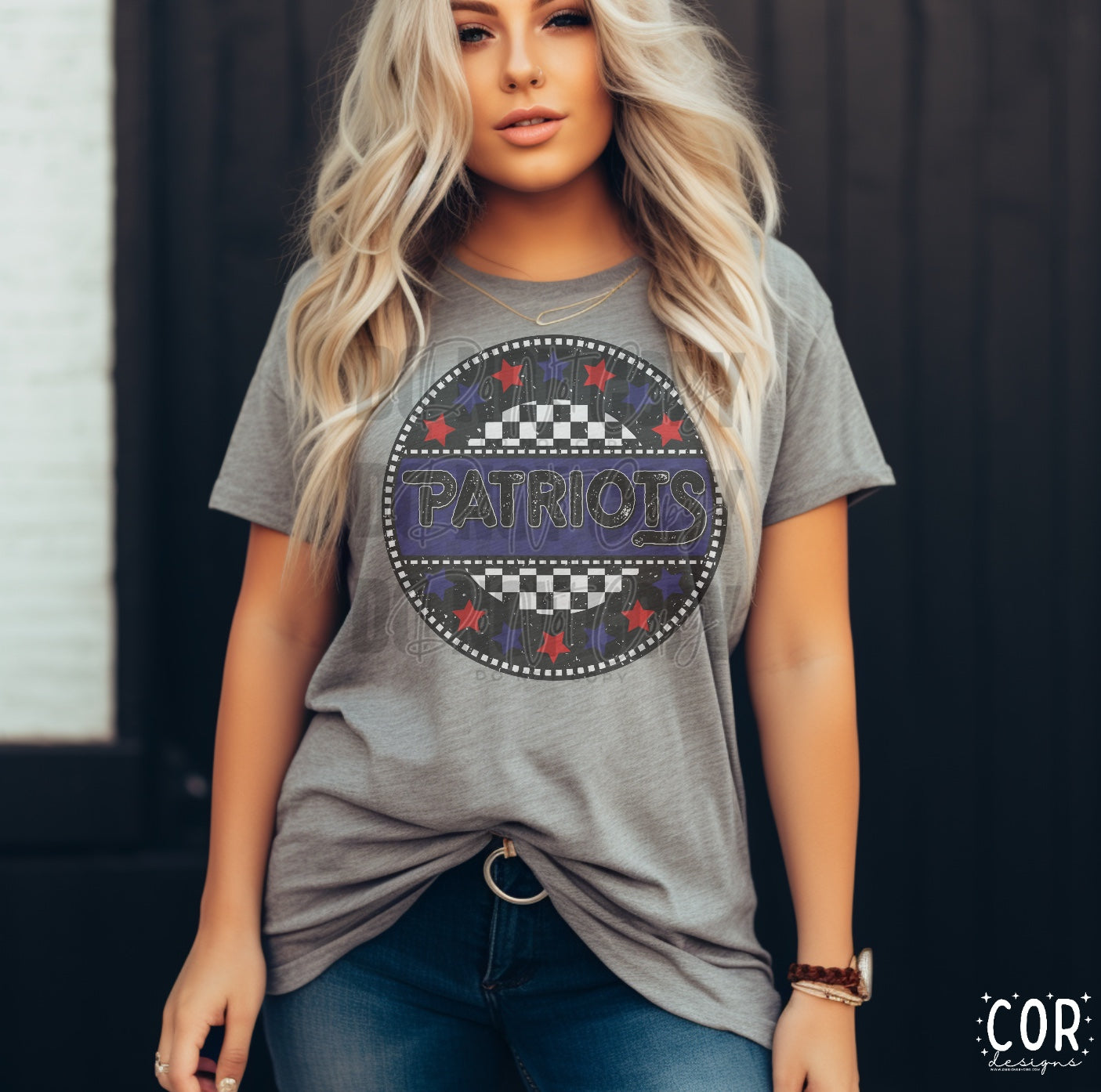 Patriots Red And Royal Blue Stars With Checkered Circle