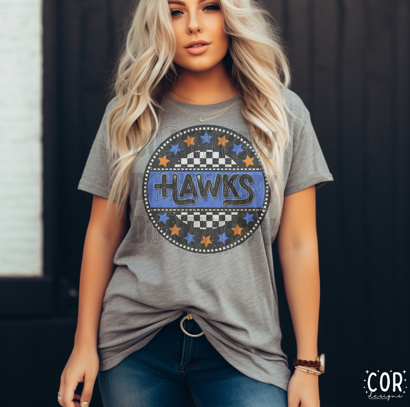 Hawks Orange And Blue Stars With Checkered Circle