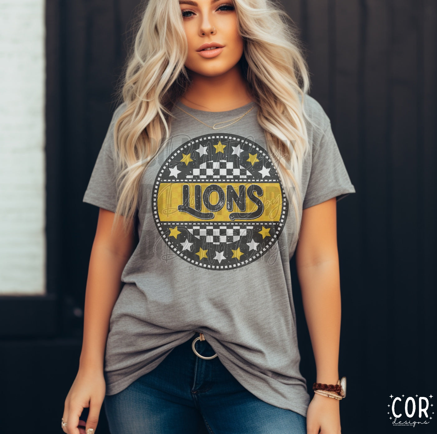 Lions White And Yellow Stars With Checkered Circle