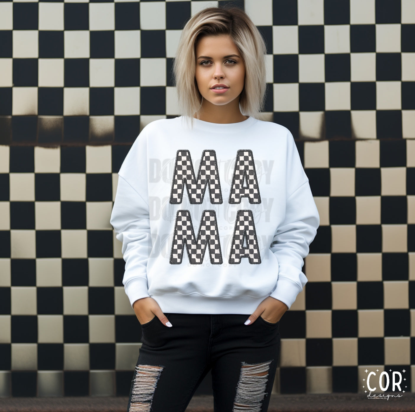 Mama Black And White Checkered Letters