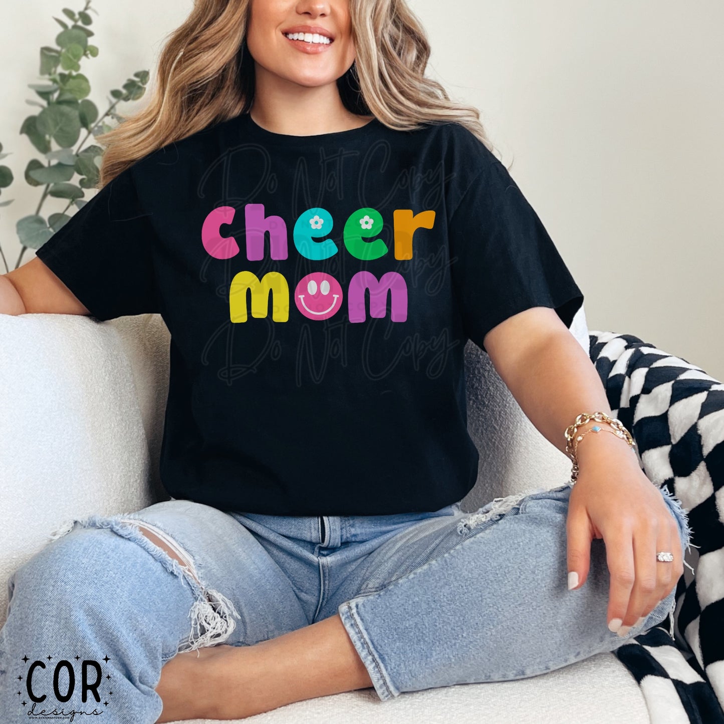 Cheer Mom Flowers And Smiley Face Letters