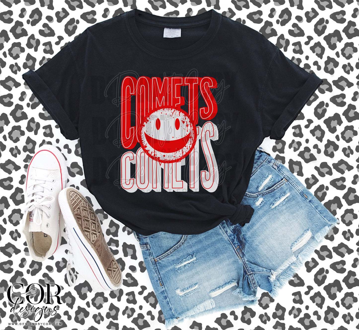 Comets Red And White Smiley Face