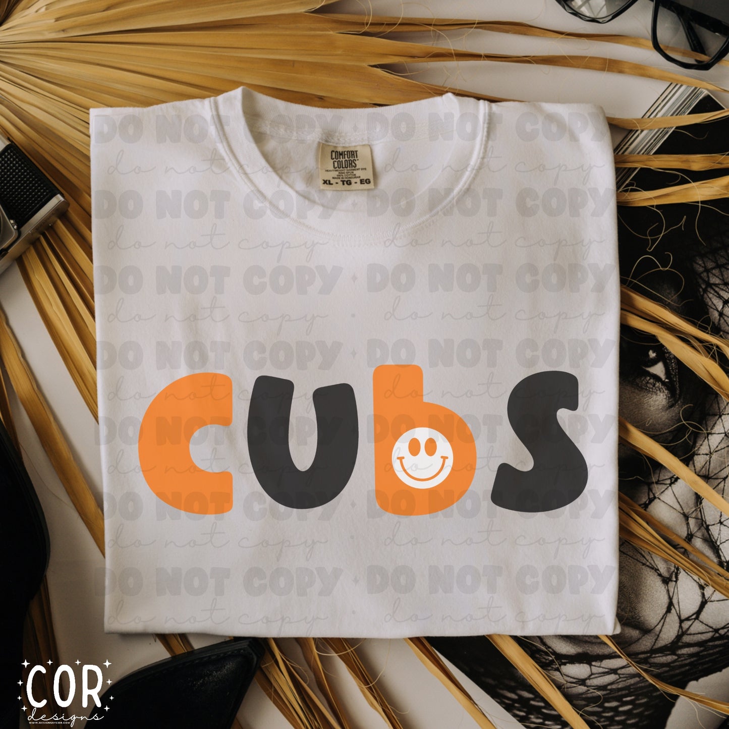 Cubs Orange And Black Flowers And Smiley Face Letters
