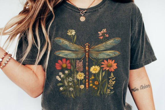 Dragonfly With Flowers