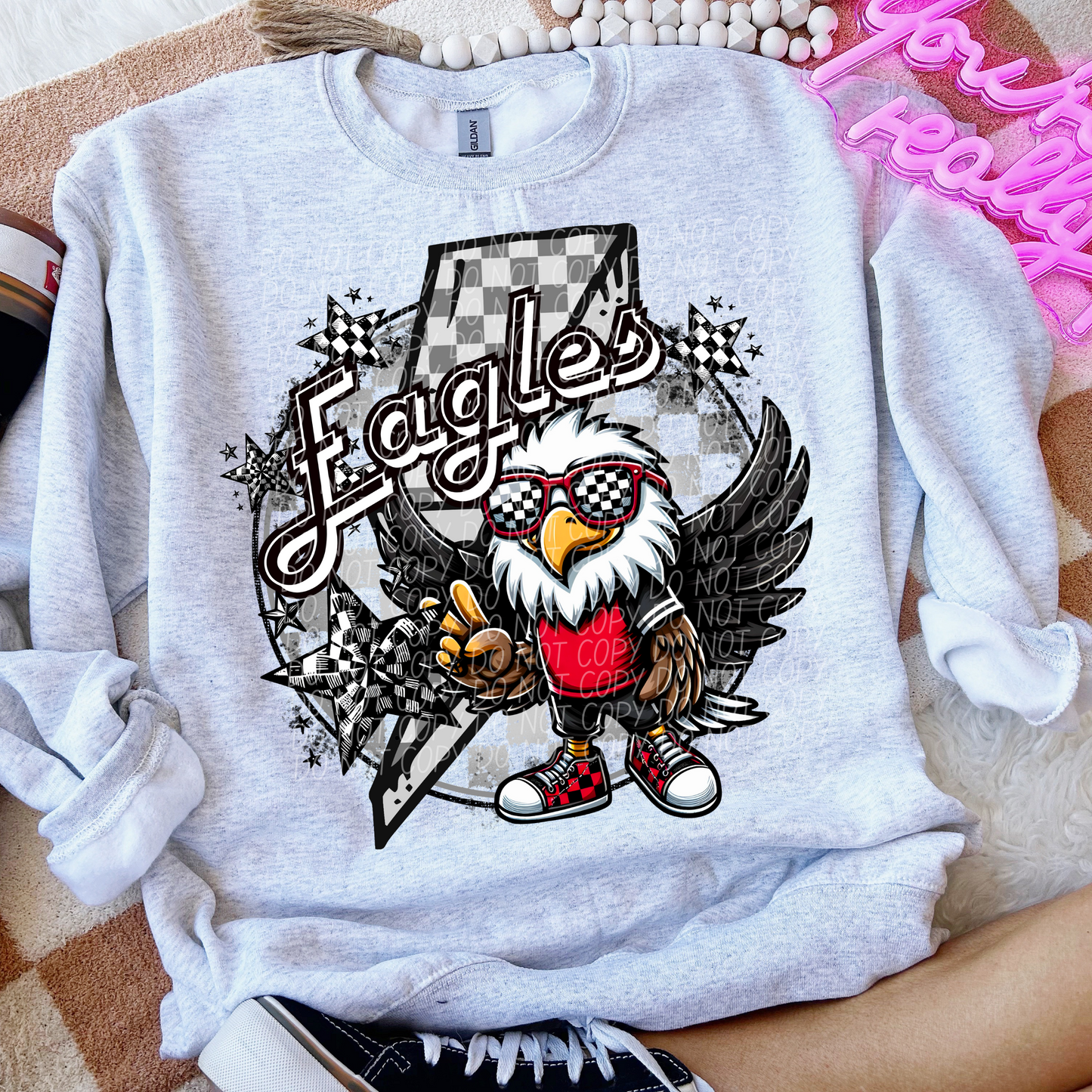 Eagles Checkered Lightning Bolt Red
