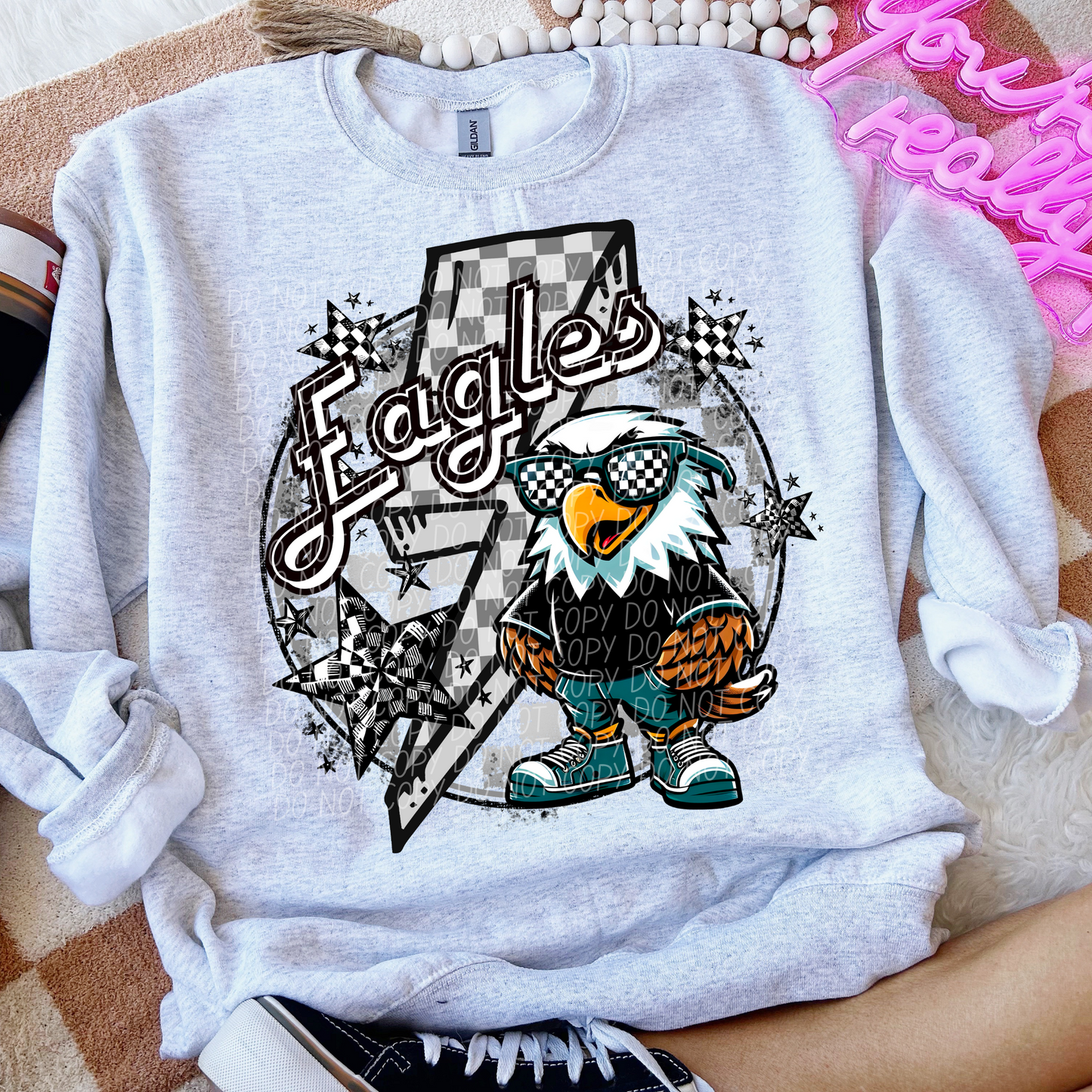 Eagles Checkered Lightning Bolt Green