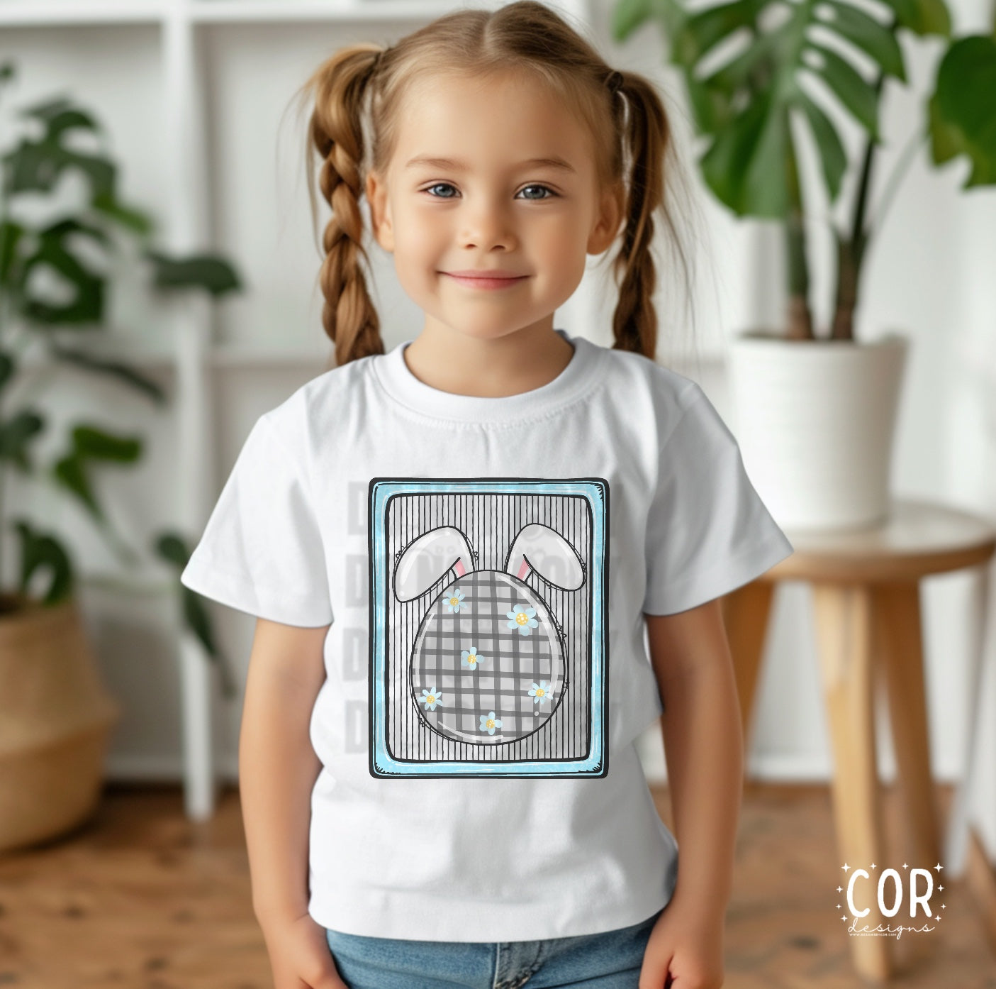 Easter Bunny Egg Plaid With Flowers