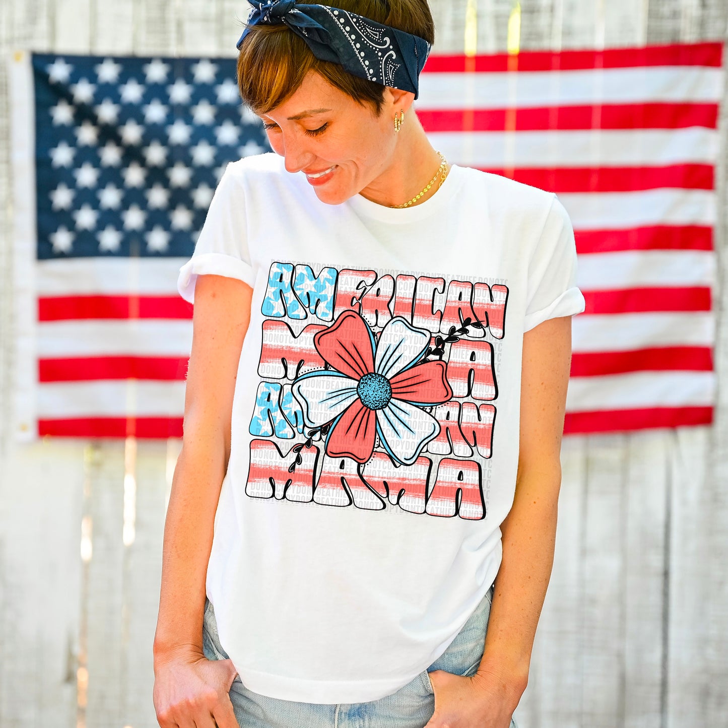 American Mama Stacked Flower - DTF Transfer