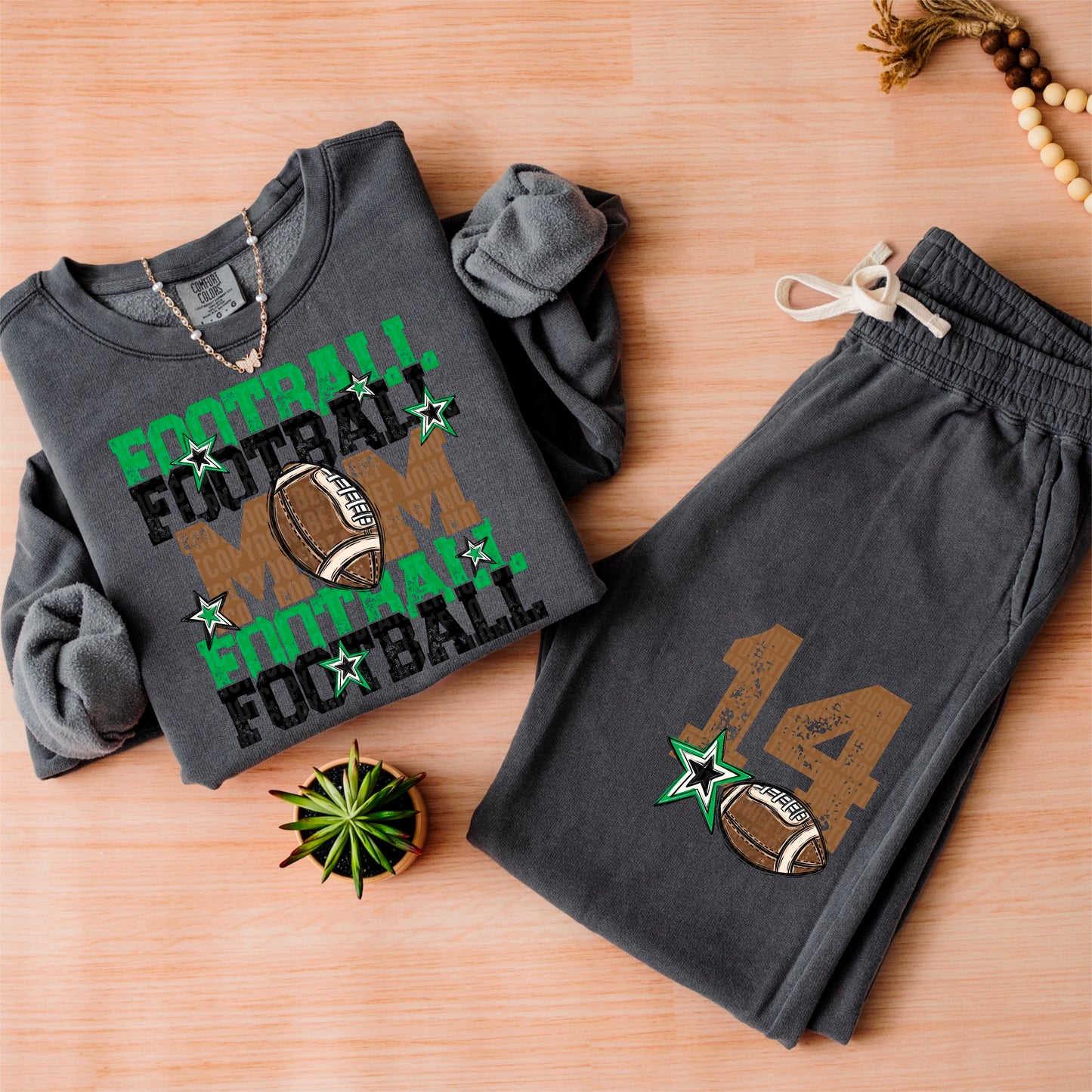 Green and Black Football Mom - Front
