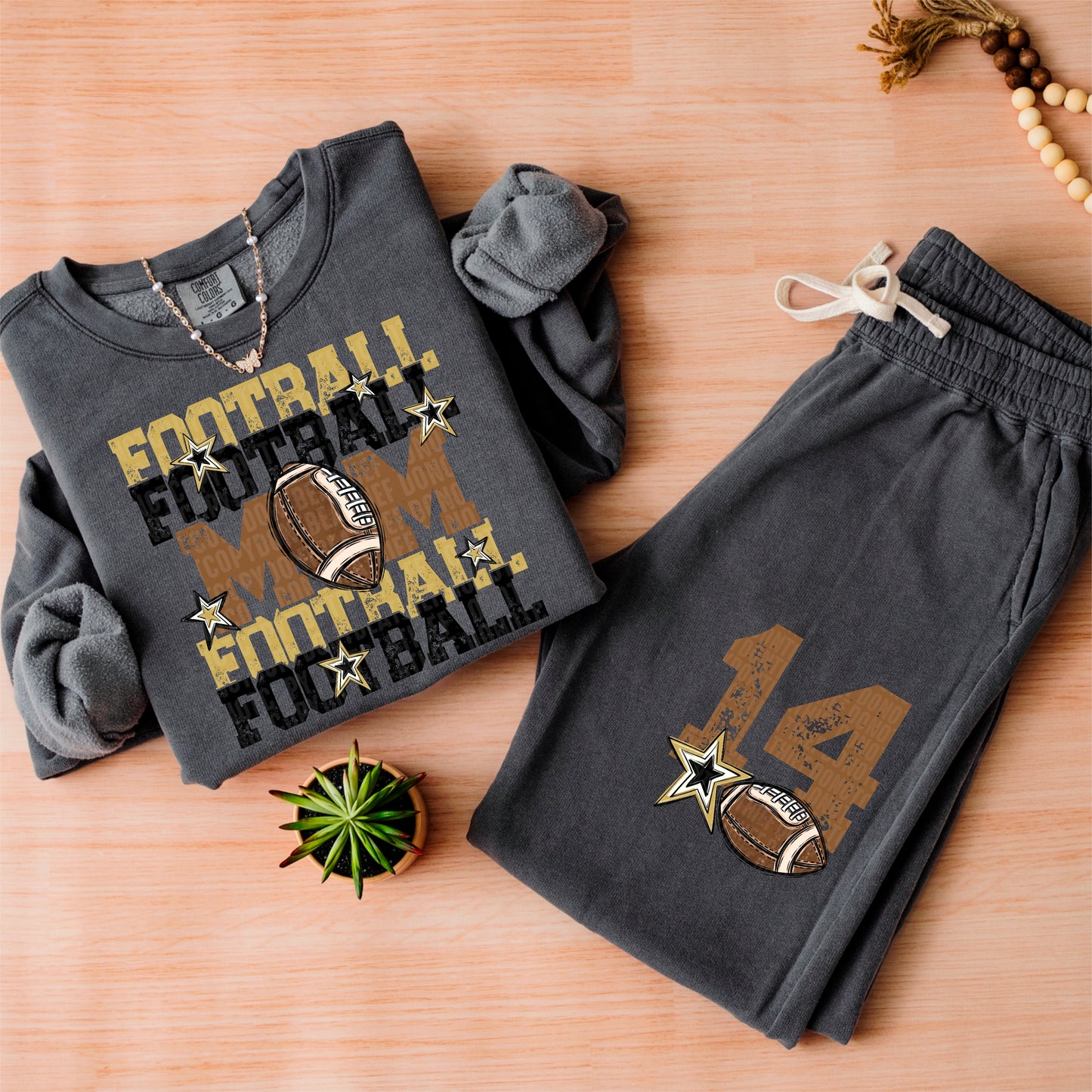 Gold and Black Football Mom - Front Pocket