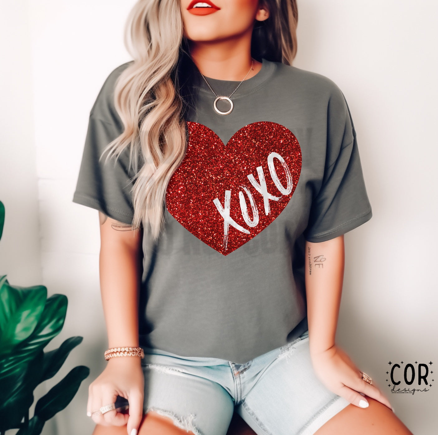 Red Glitter Heart XOXO