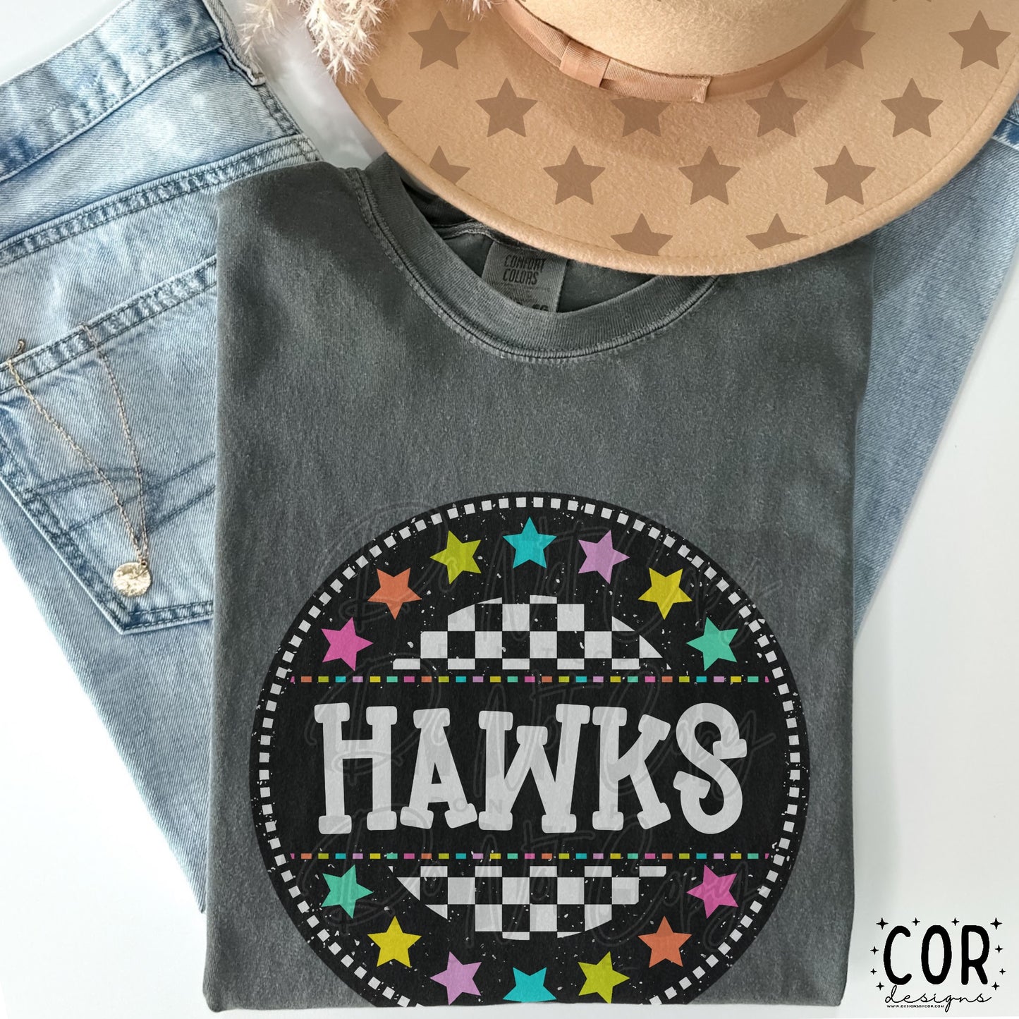 Hawks Colored Stars With Checkered Circle
