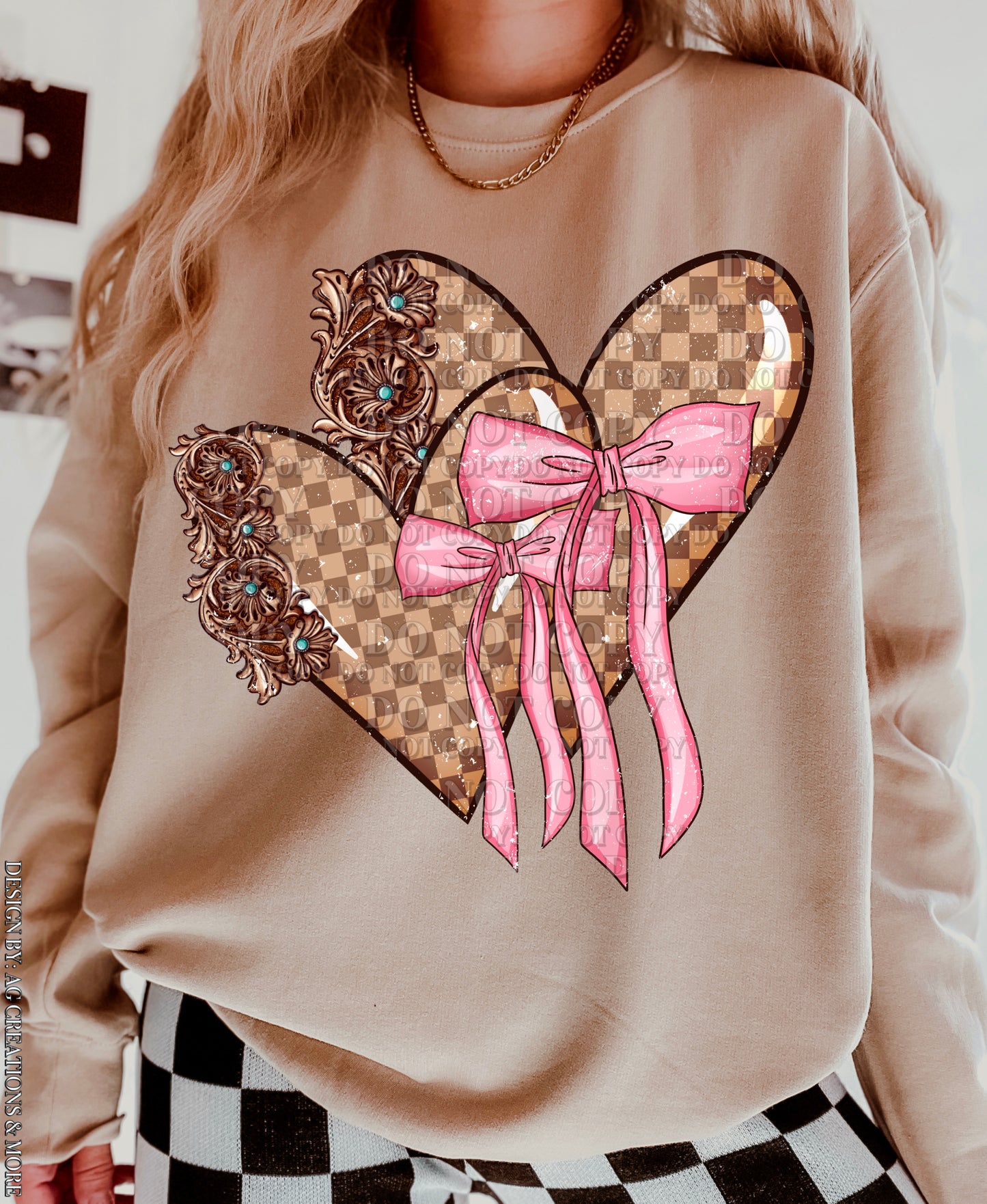 Brown Checker Heart Bow