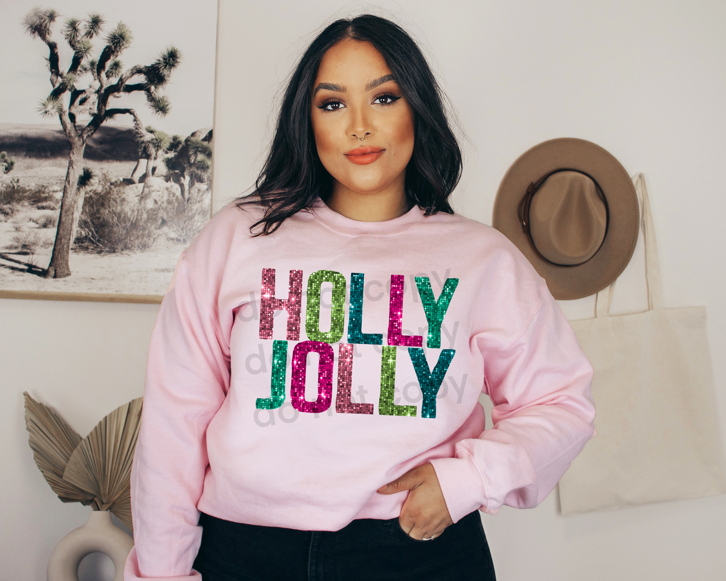 Faux Sequin Holly Jolly