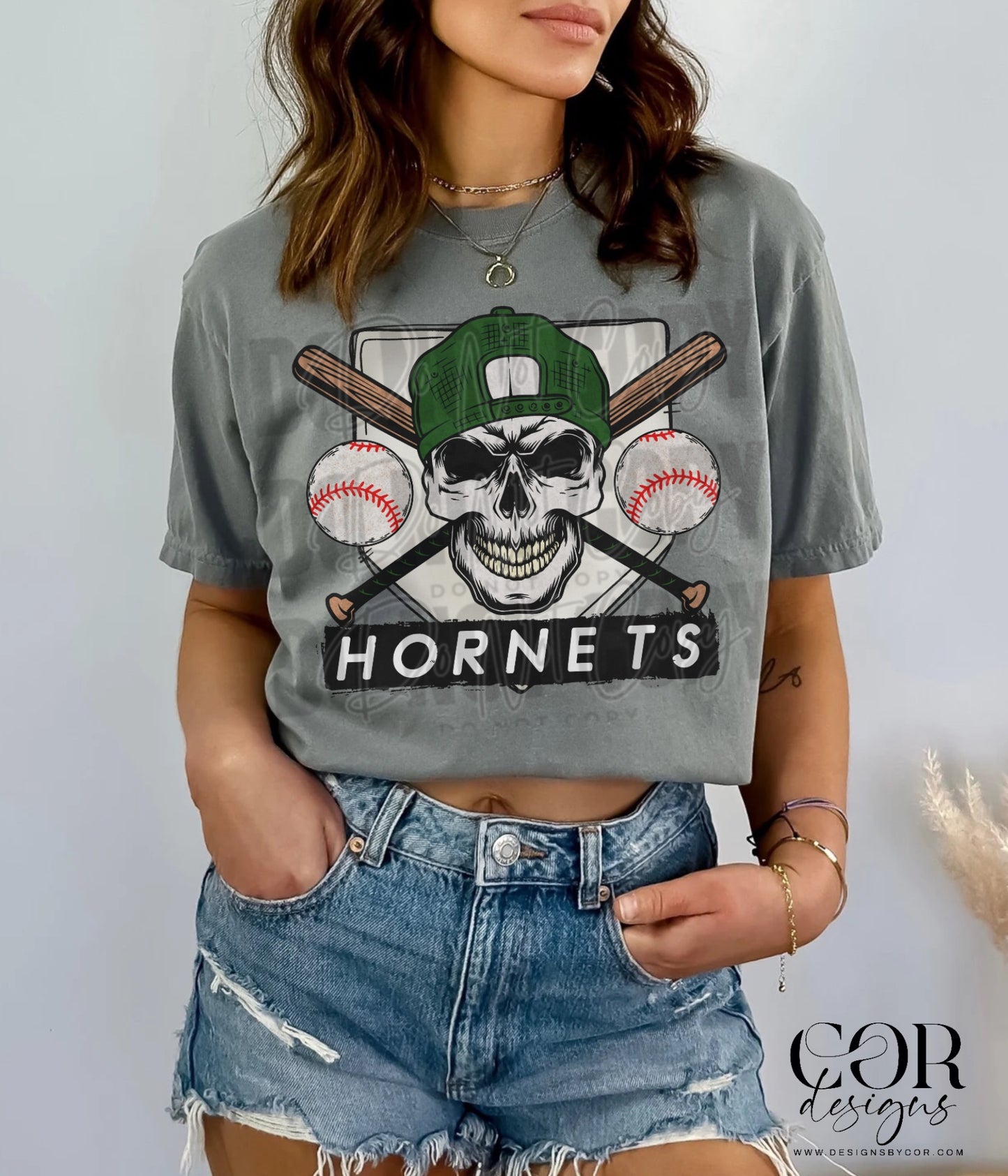 Hornets Green Baseball With Skull