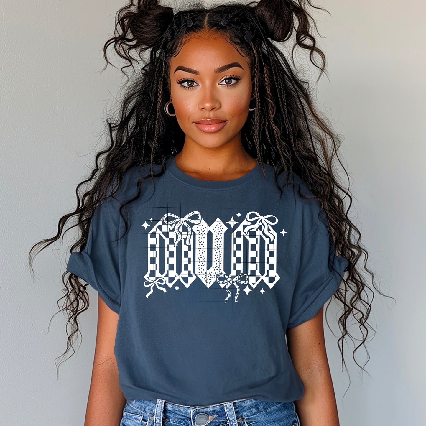 Checkered Mum w/Bows (white)