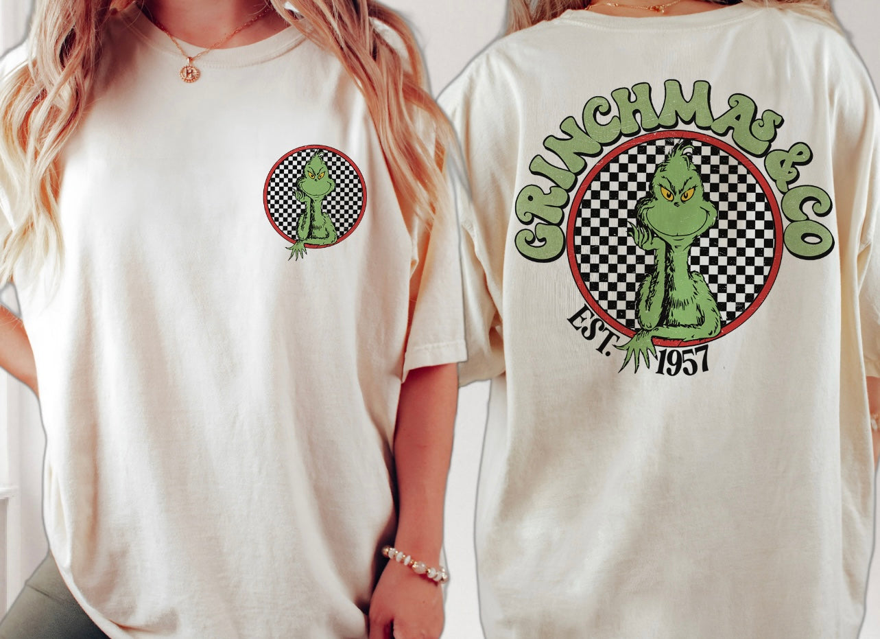 Grinch with checkered background - front