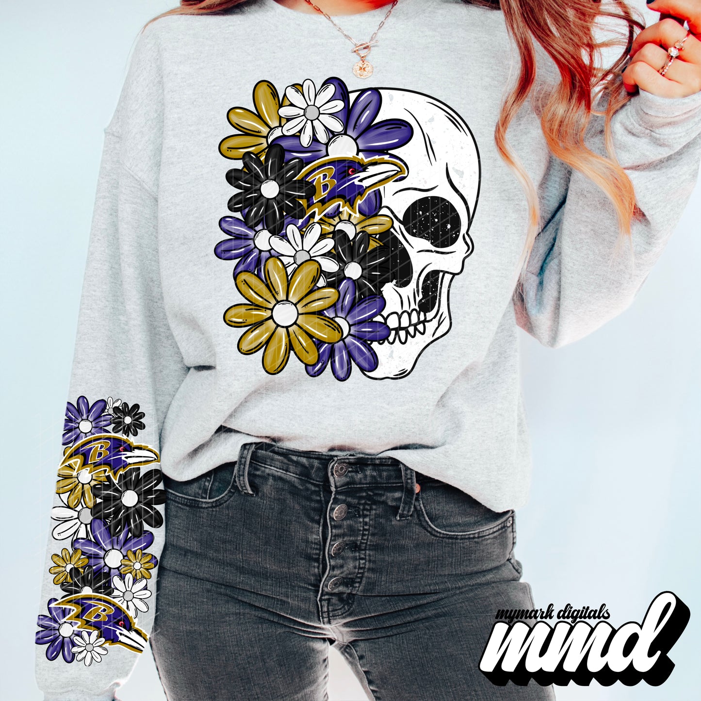 Floral Skull Baltimore Ravens - CHEST