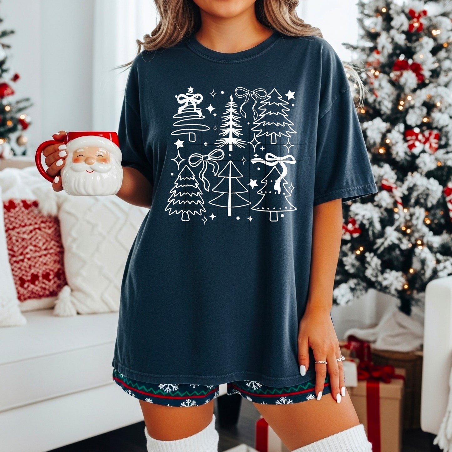 Christmas Trees White Outline