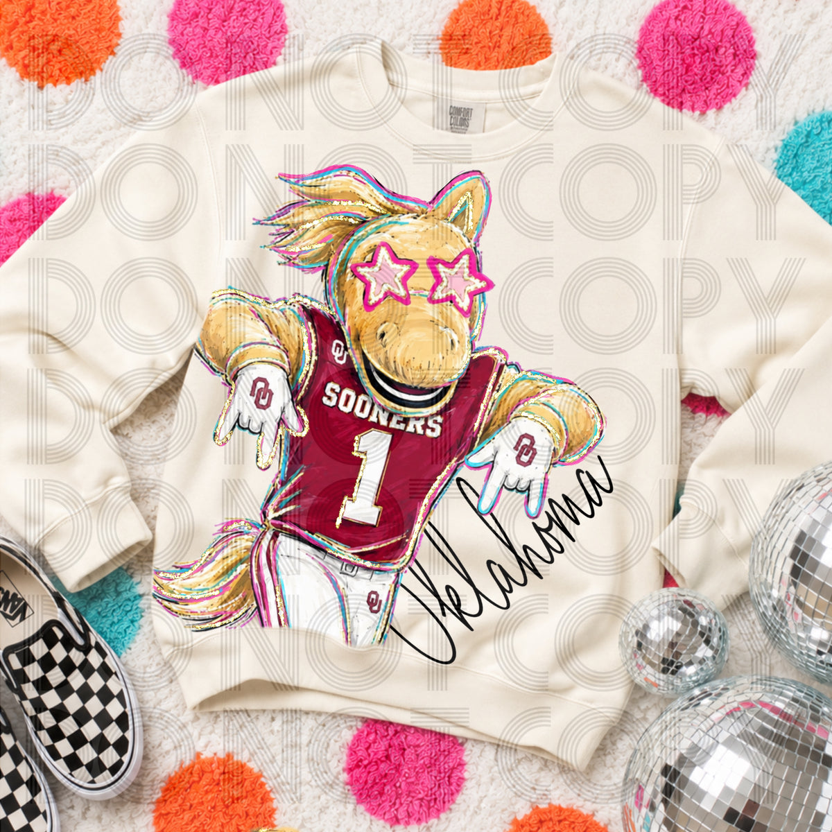 Cropped Rockin Delulu Oklahoma Horns Down