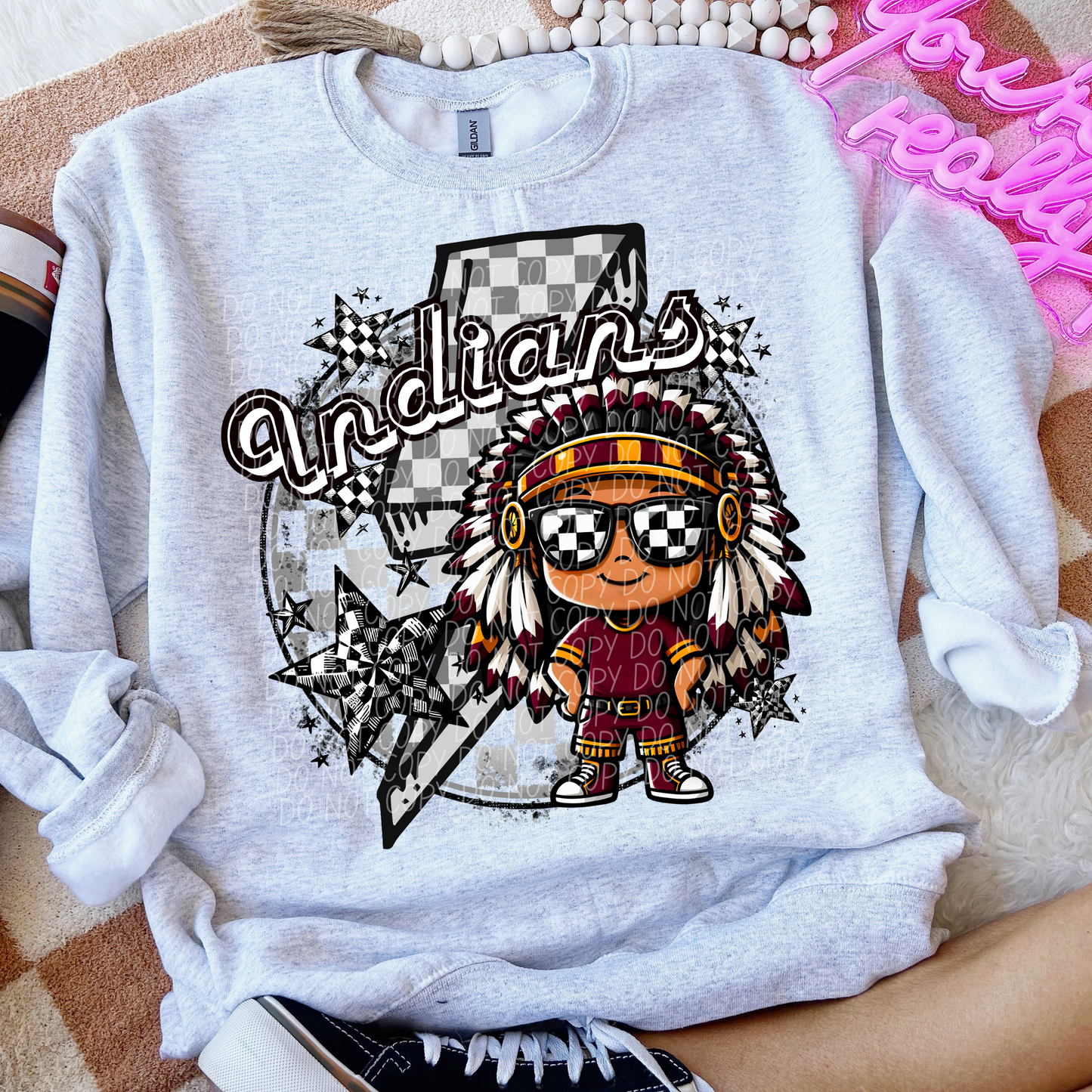 Indians Checkered Lightning Bolt