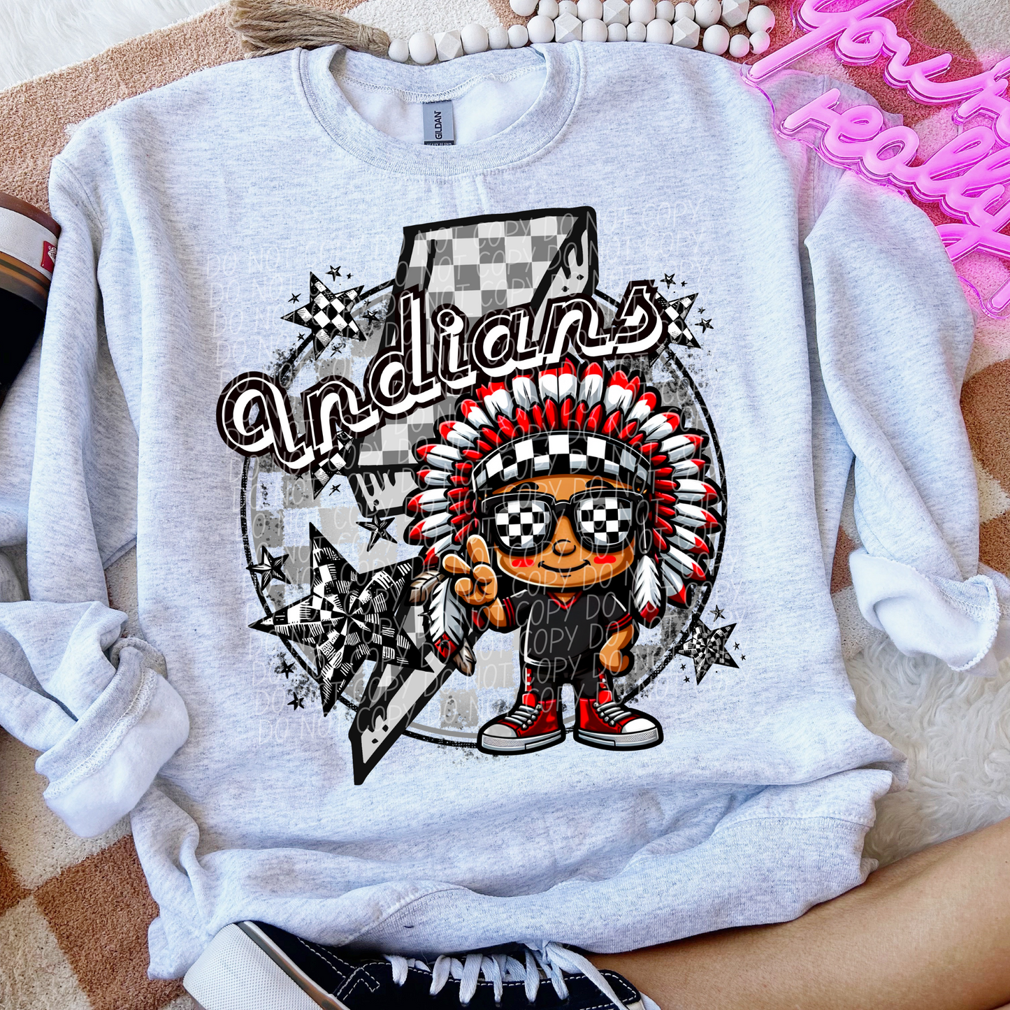 Indians Checkered Lightning Bolt