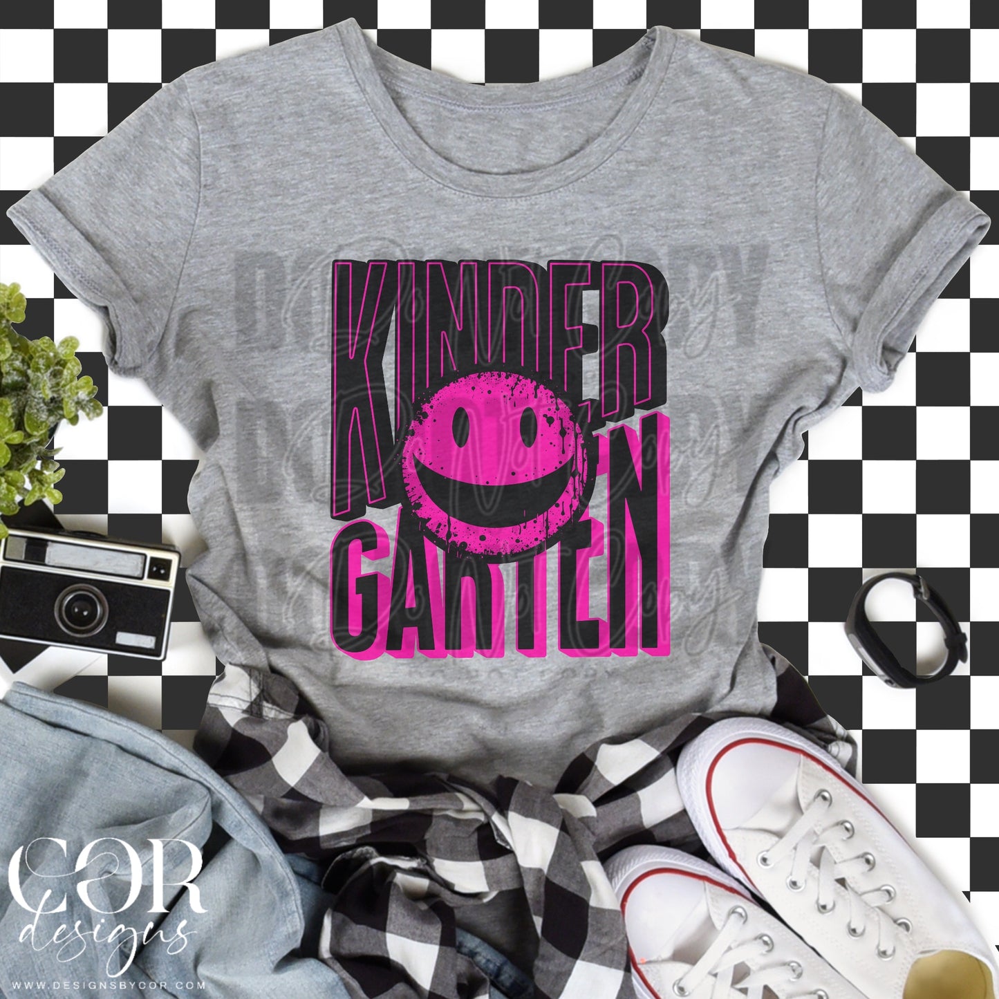 Kindergarten Pink And Black Smiley Face