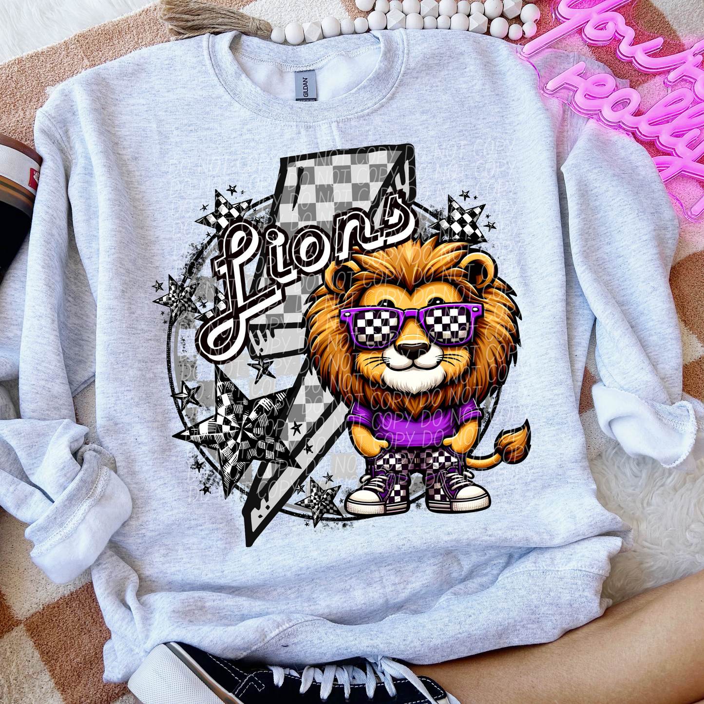 Lions Checkered Lightning Bolt