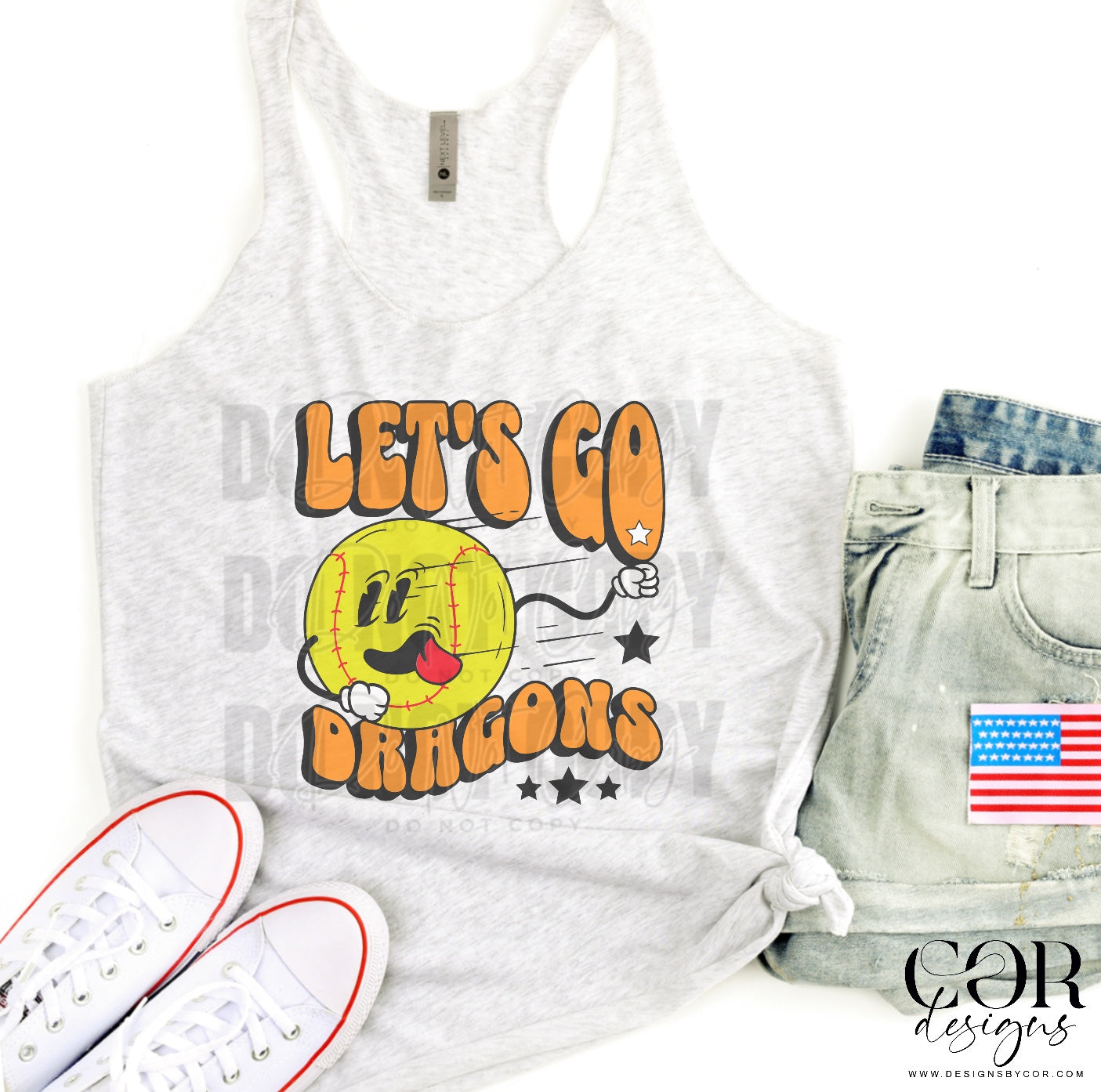 Lets Go Dragons Orange Softball