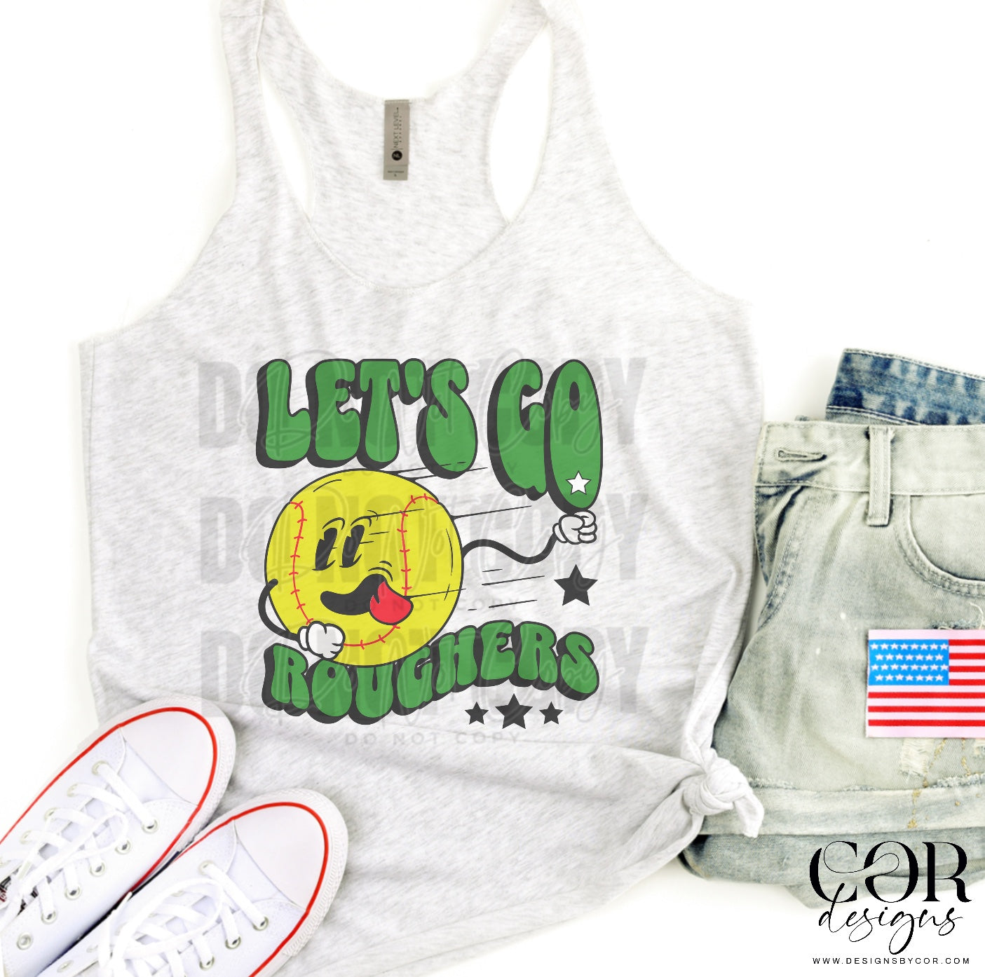 Lets Go Roughers Green Softball