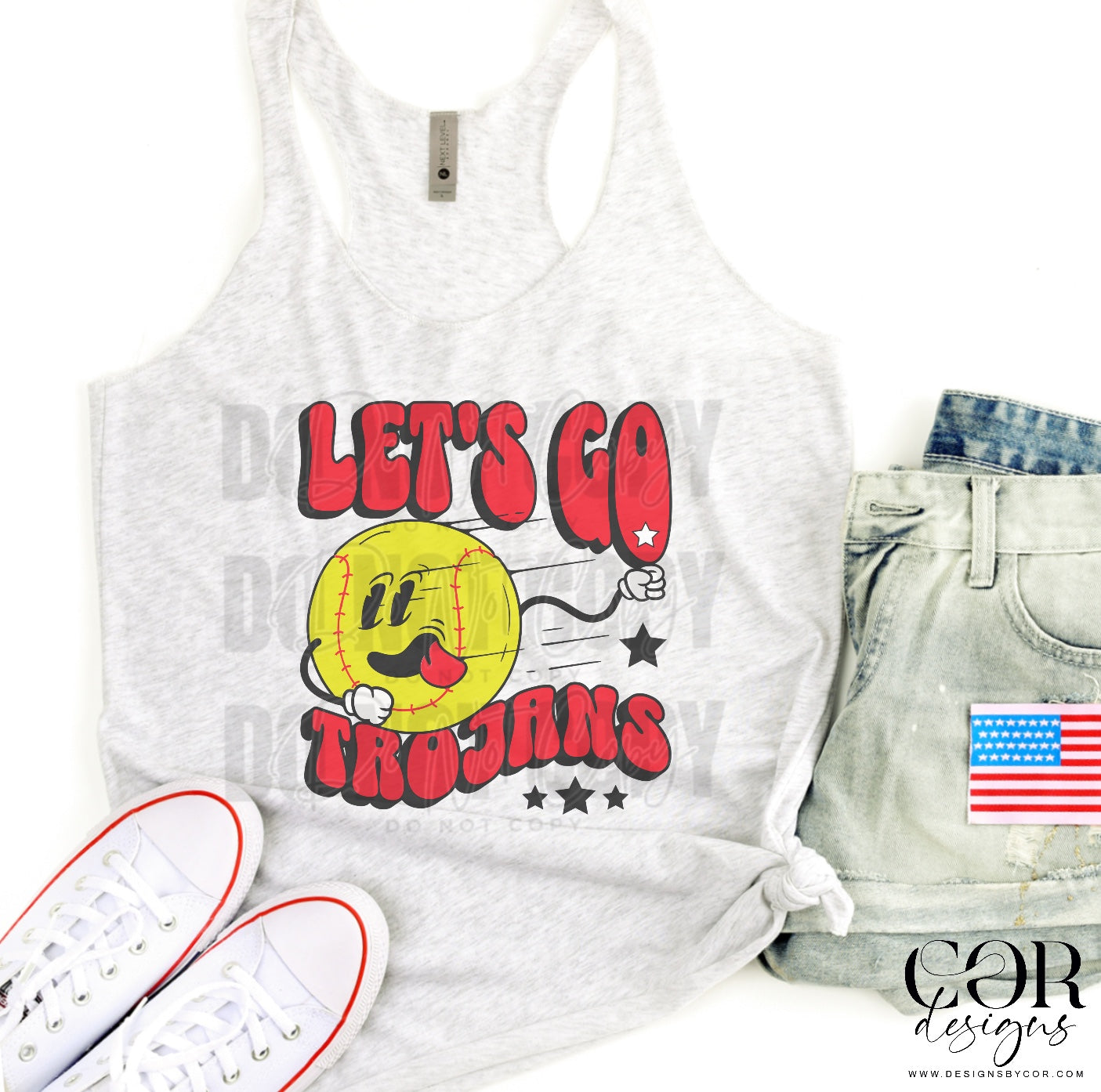 Lets Go Trojans Red Softball