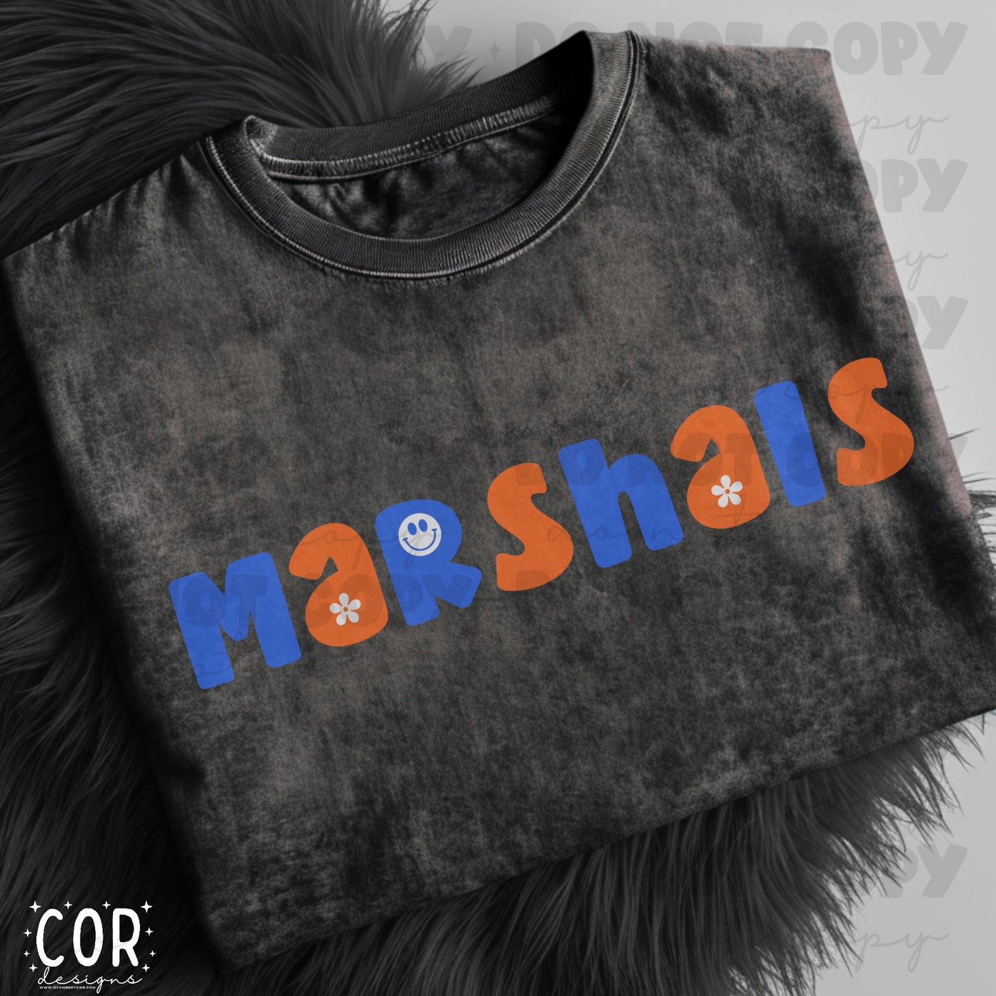 Marshals Blue And Orange Flowers And Smiley Face Letters