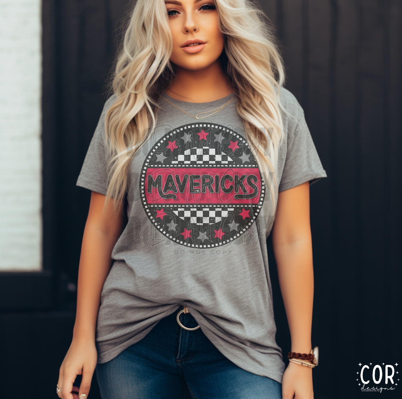 Mavericks Grey And Red Stars With Checkered Circle