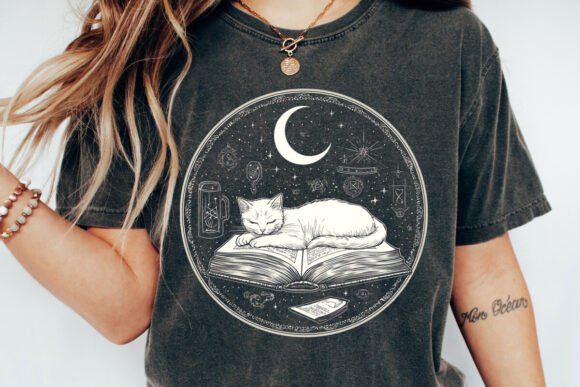 Cat And Book Under The Moon