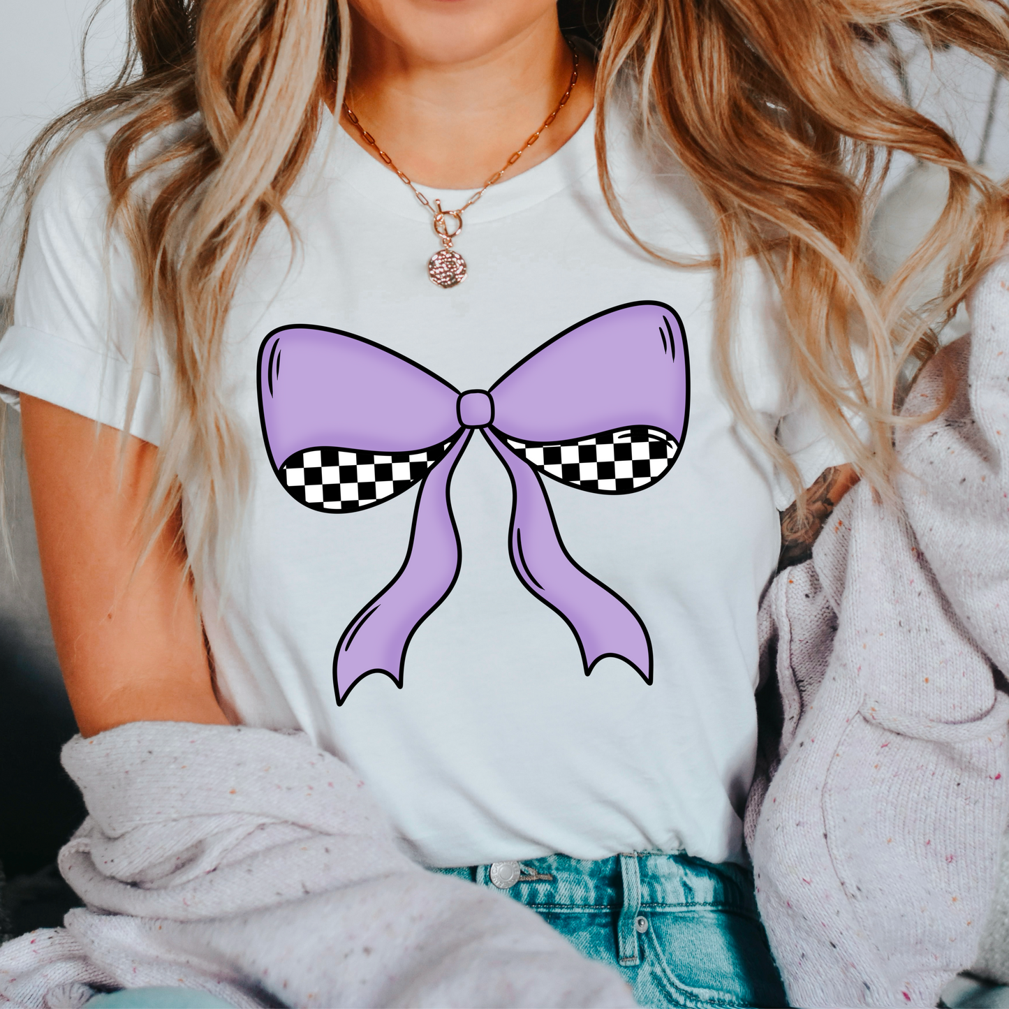 Purple Checkered Bow