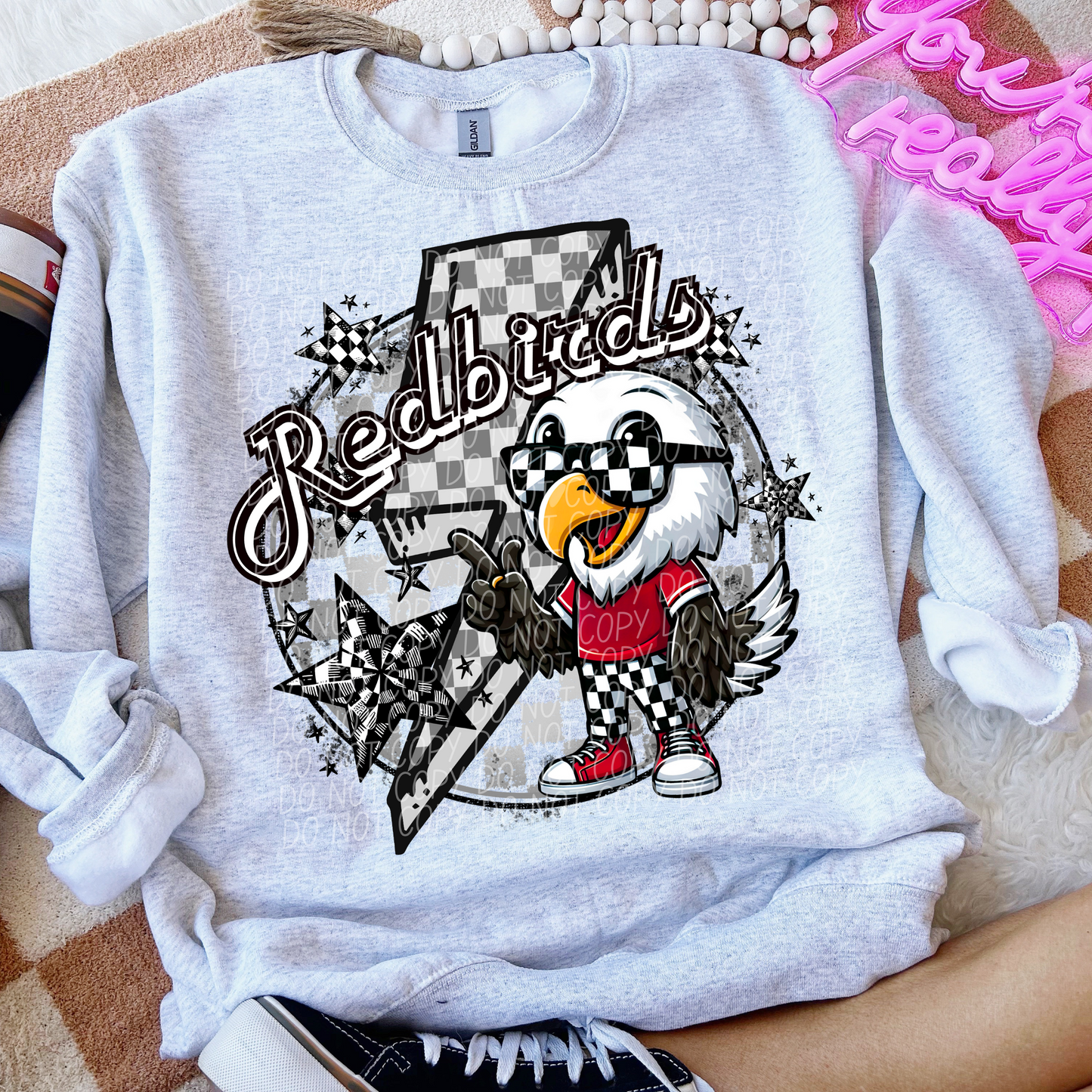 Redbirds Checkered Lightning Bolt Red