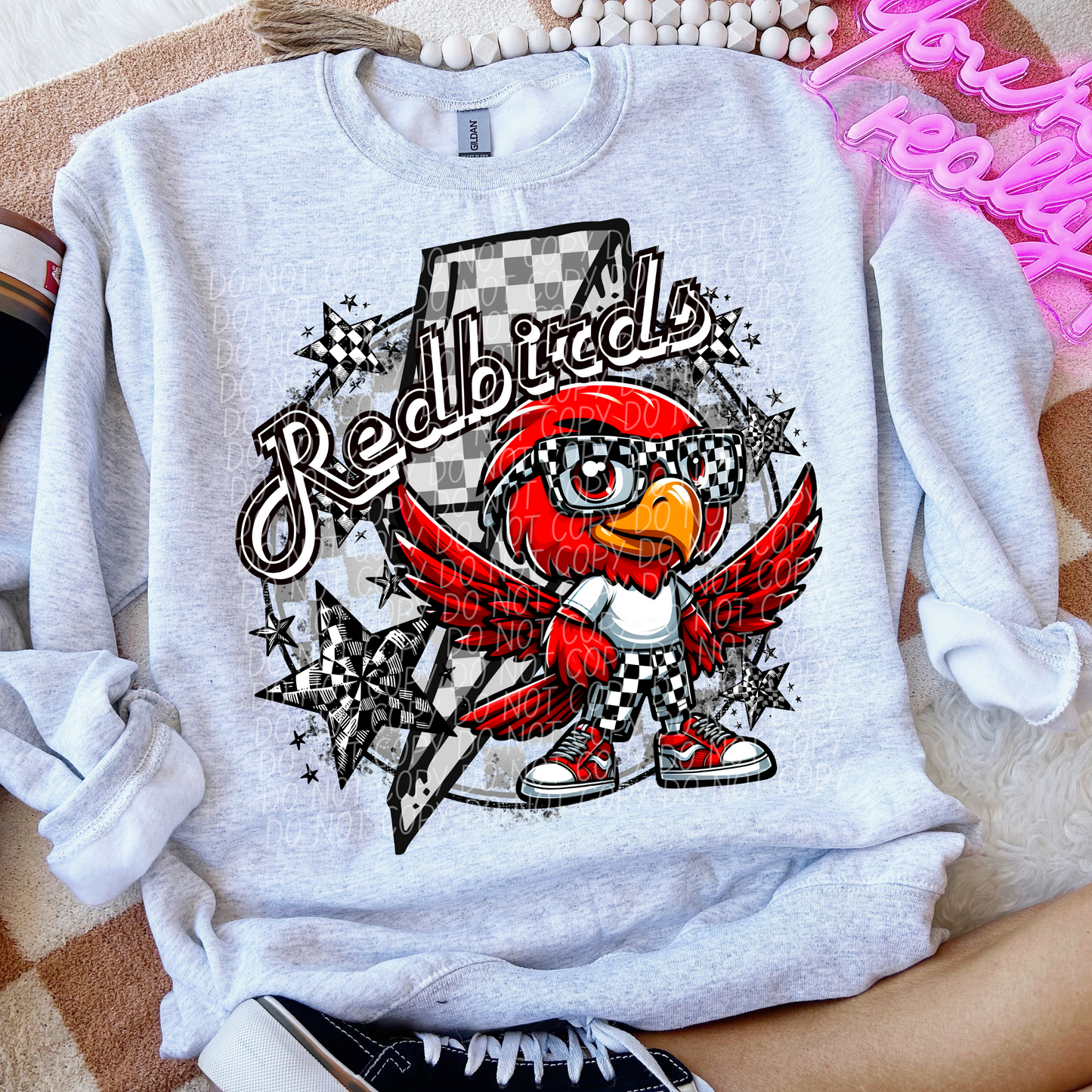 Redbirds Checkered Lightning Bolt Red And White