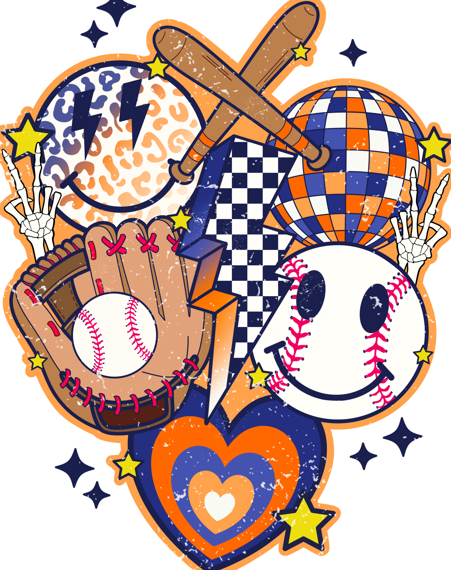 Blue and orange baseball smiley collage