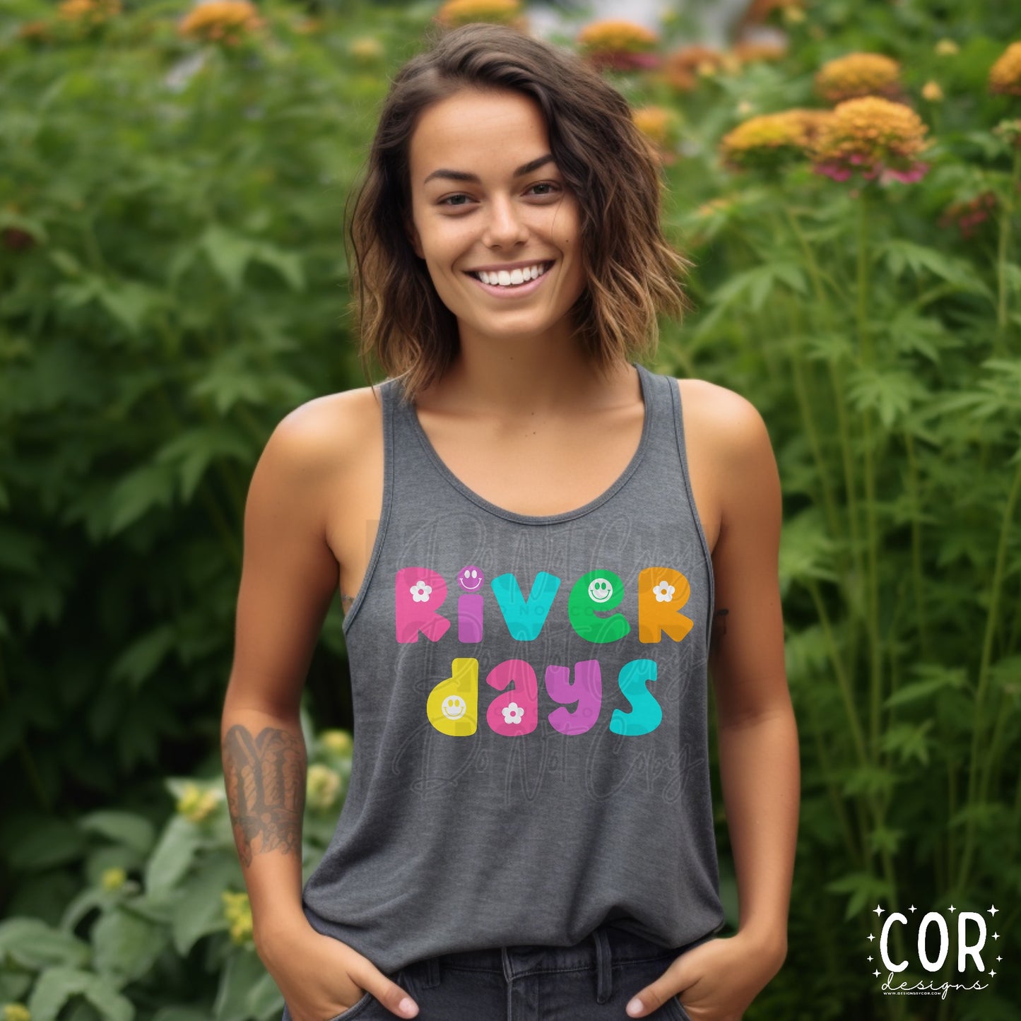 River Days Flowers And Smiley Face Letters
